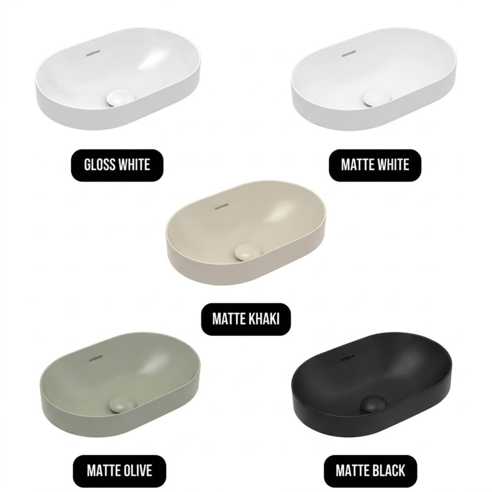 FIENZA ALUCA PILL SEMI-INSET CERAMIC BASIN OLIVE 530MM