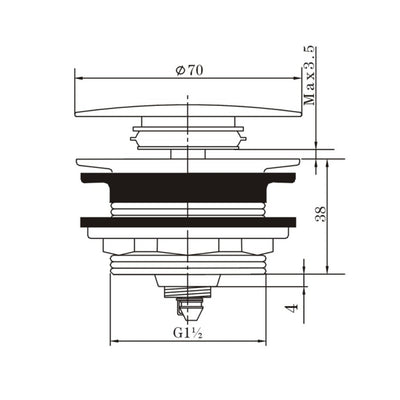 AQUAPERLA POP-UP NON-OVERFLOW BATHTUB WASTE 40MM BRUSHED BRASS