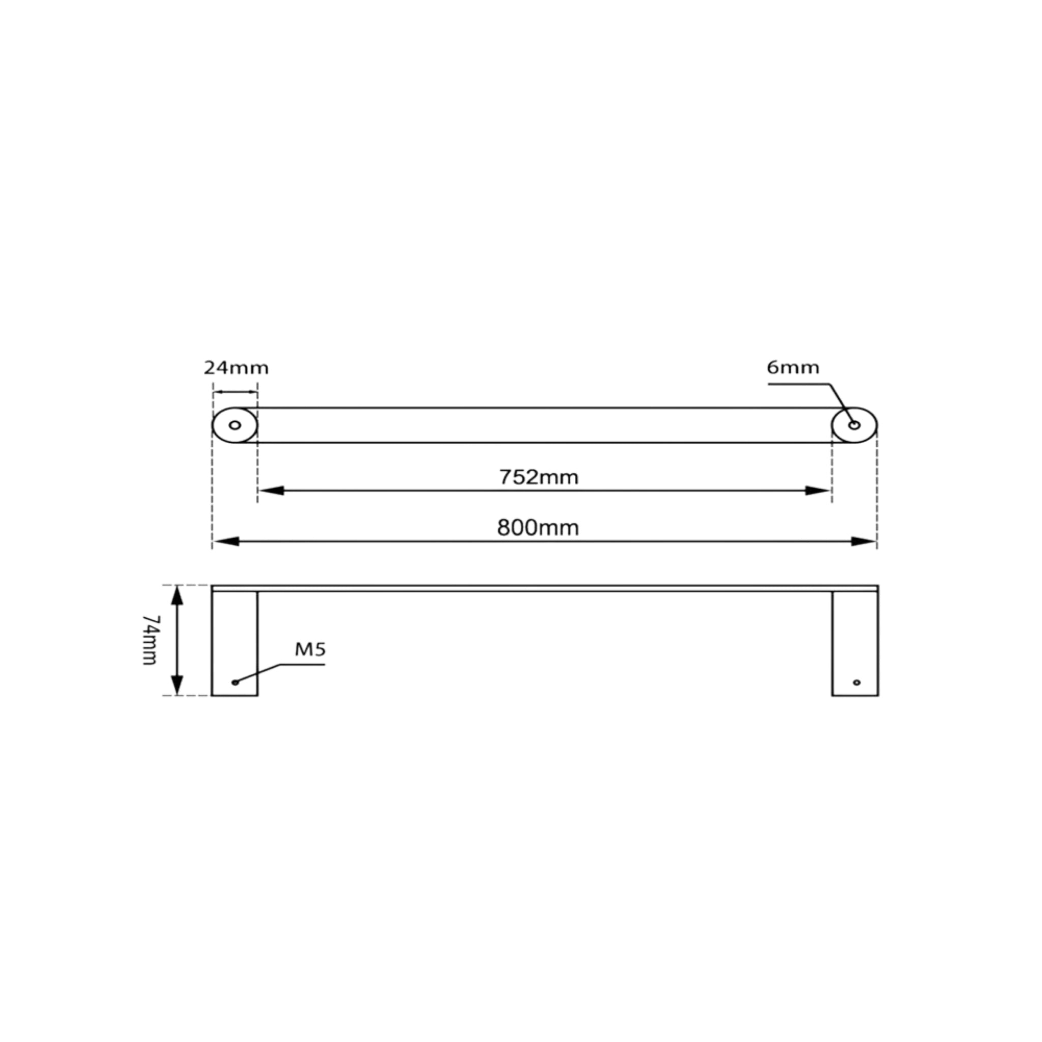 AQUAPERLA RUSHY SINGLE TOWEL RAIL BLACK (AVAILABLE IN 600MM AND 800MM)