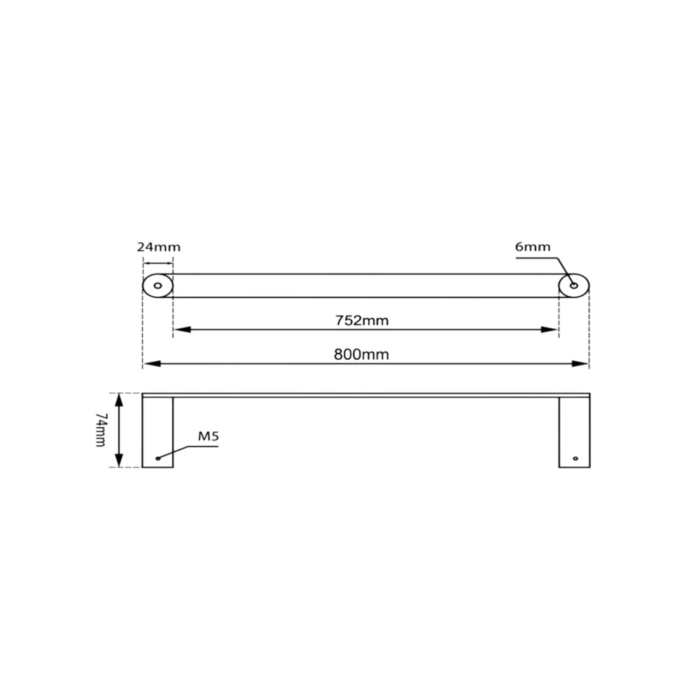 AQUAPERLA RUSHY SINGLE TOWEL RAIL BLACK (AVAILABLE IN 600MM AND 800MM)