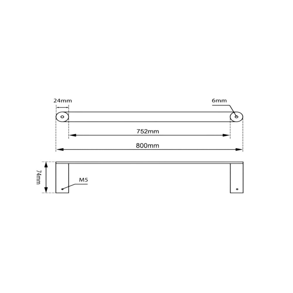 AQUAPERLA RUSHY SINGLE TOWEL RAIL GUN METAL (AVAILABLE IN 600MM AND 800MM)