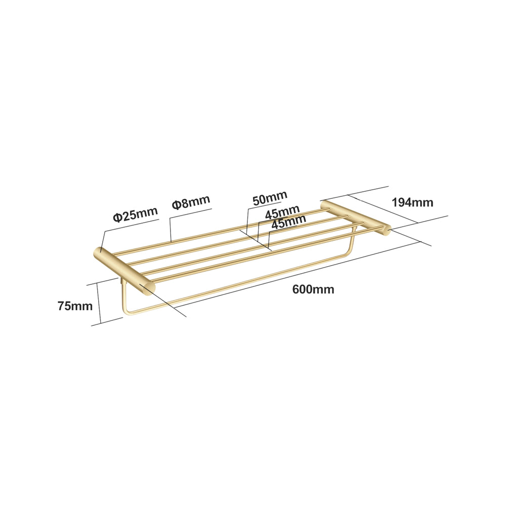 NORICO SHOWER SHELF 600MM BRUSHED BRASS