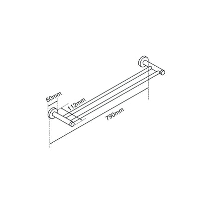 AQUAPERLA LUCID PIN CUTTABLE DOUBLE TOWEL RAIL 790MM CHROME