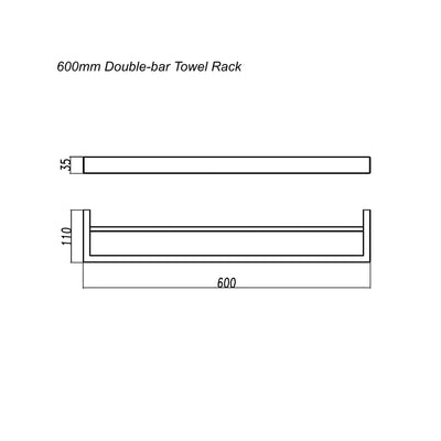 AQUAPERLA IVANO DOUBLE TOWEL RAIL CHROME (AVAILABLE IN 600MM AND 800MM)