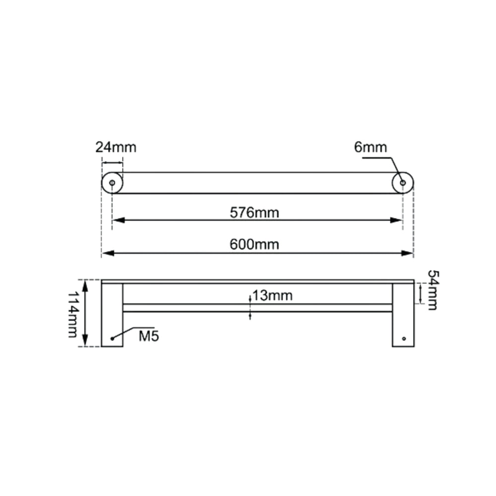 AQUAPERLA RUSHY DOUBLE TOWEL RAIL CHROME (AVAILABLE IN 600MM AND 800MM)
