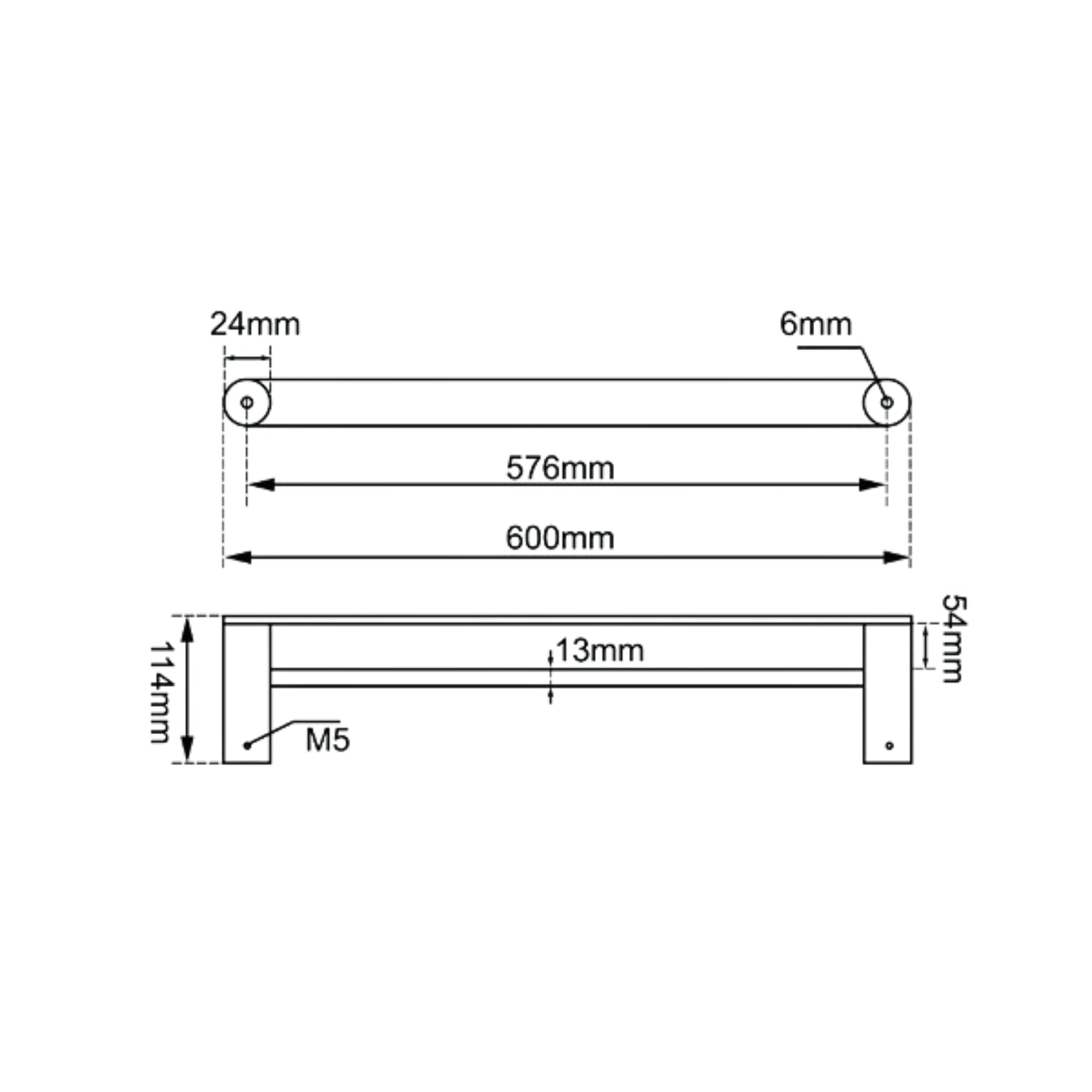 AQUAPERLA RUSHY DOUBLE TOWEL RAIL CHROME (AVAILABLE IN 600MM AND 800MM)