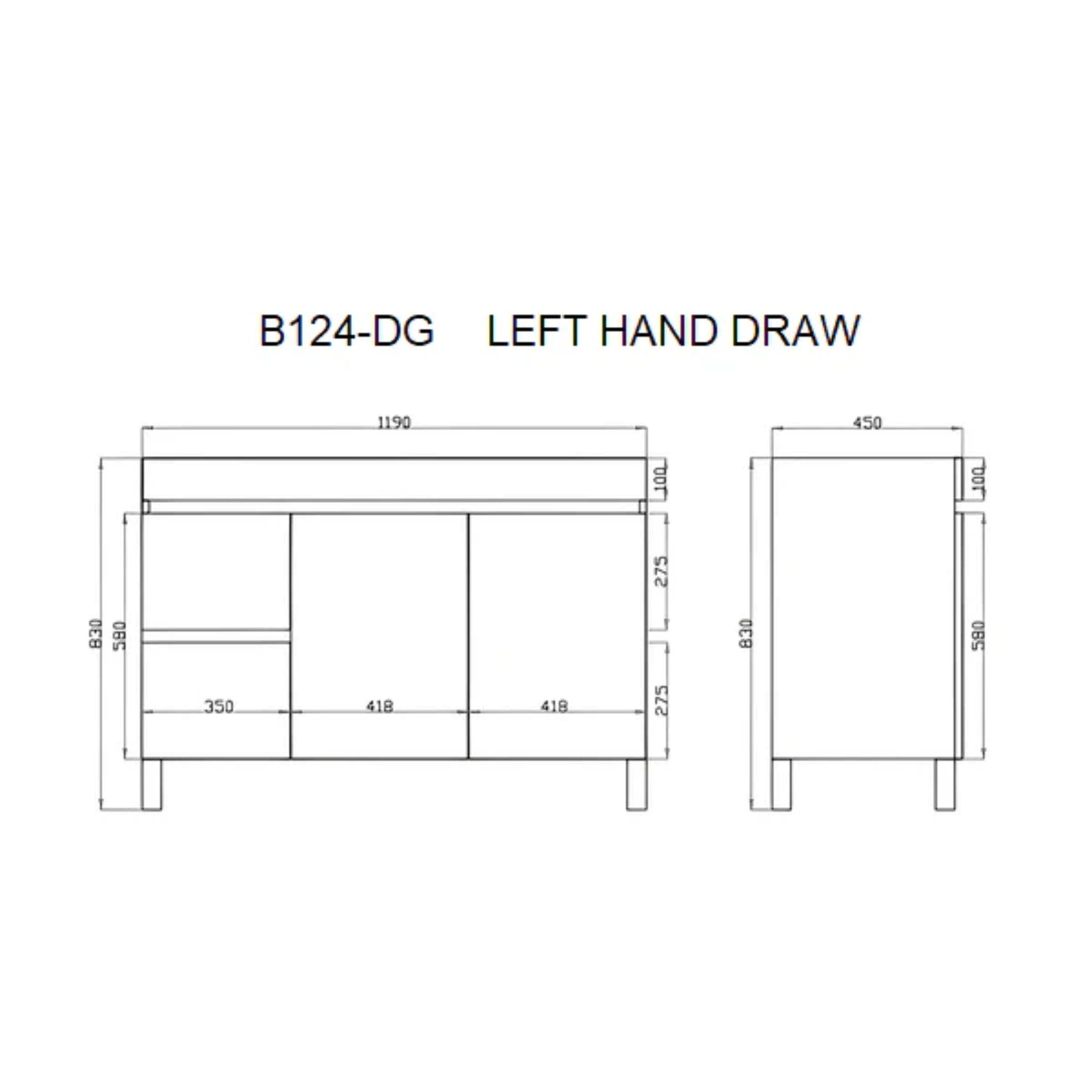 POSEIDON BERGE DARK GREY 1200MM FLOOR STANDING VANITY (AVAILABLE IN LEFT HAND DRAWER AND RIGHT HAND DRAWER)