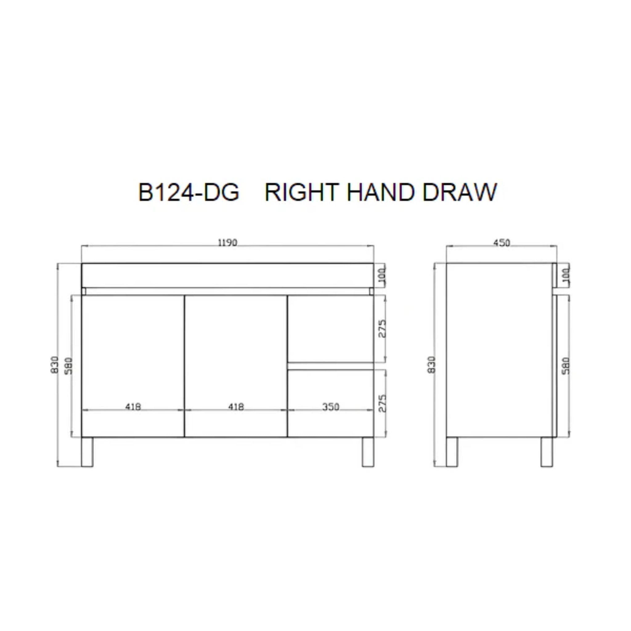 POSEIDON BERGE DARK GREY 1200MM FLOOR STANDING VANITY (AVAILABLE IN LEFT HAND DRAWER AND RIGHT HAND DRAWER)
