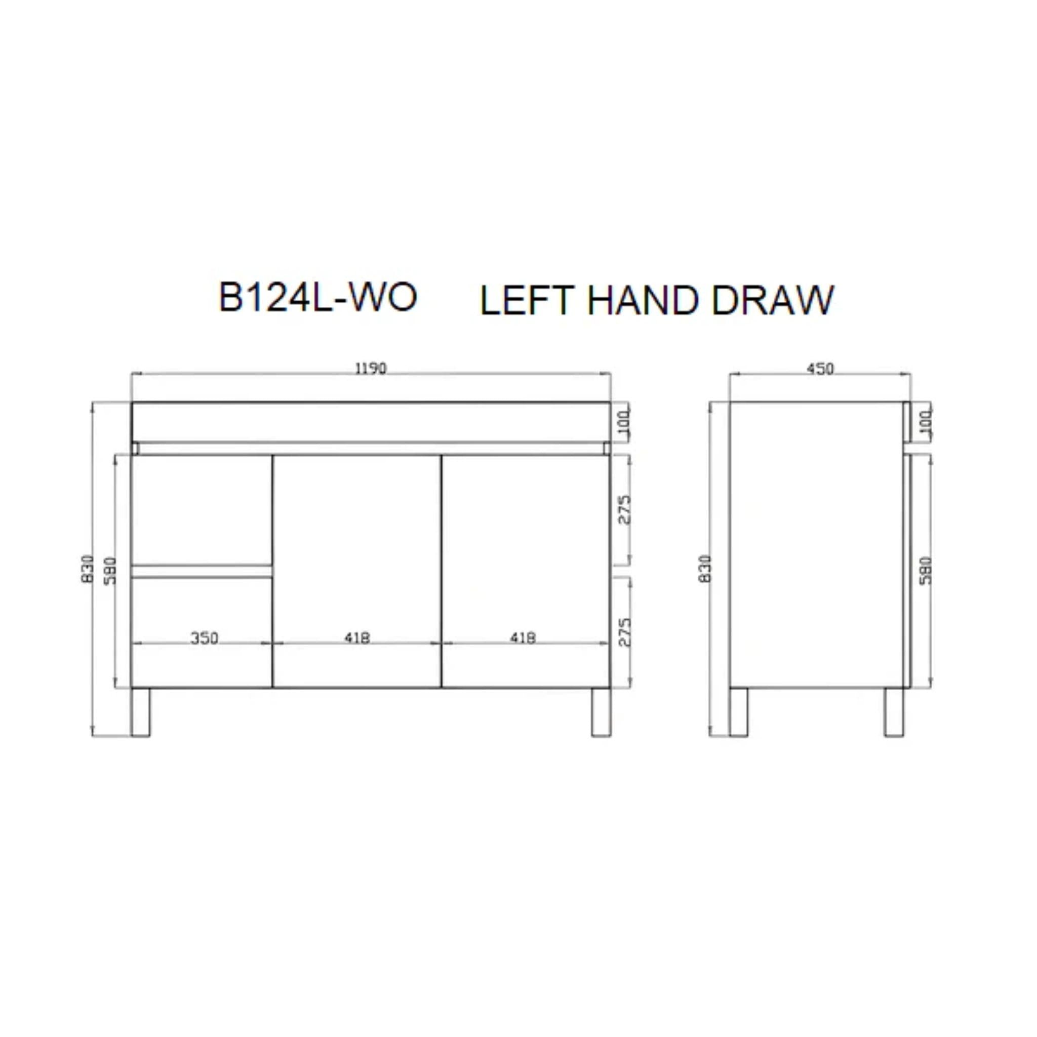 POSEIDON BERGE WHITE OAK 1200MM FLOOR STANDING VANITY (AVAILABLE IN LEFT HAND DRAWER AND RIGHT HAND DRAWER)