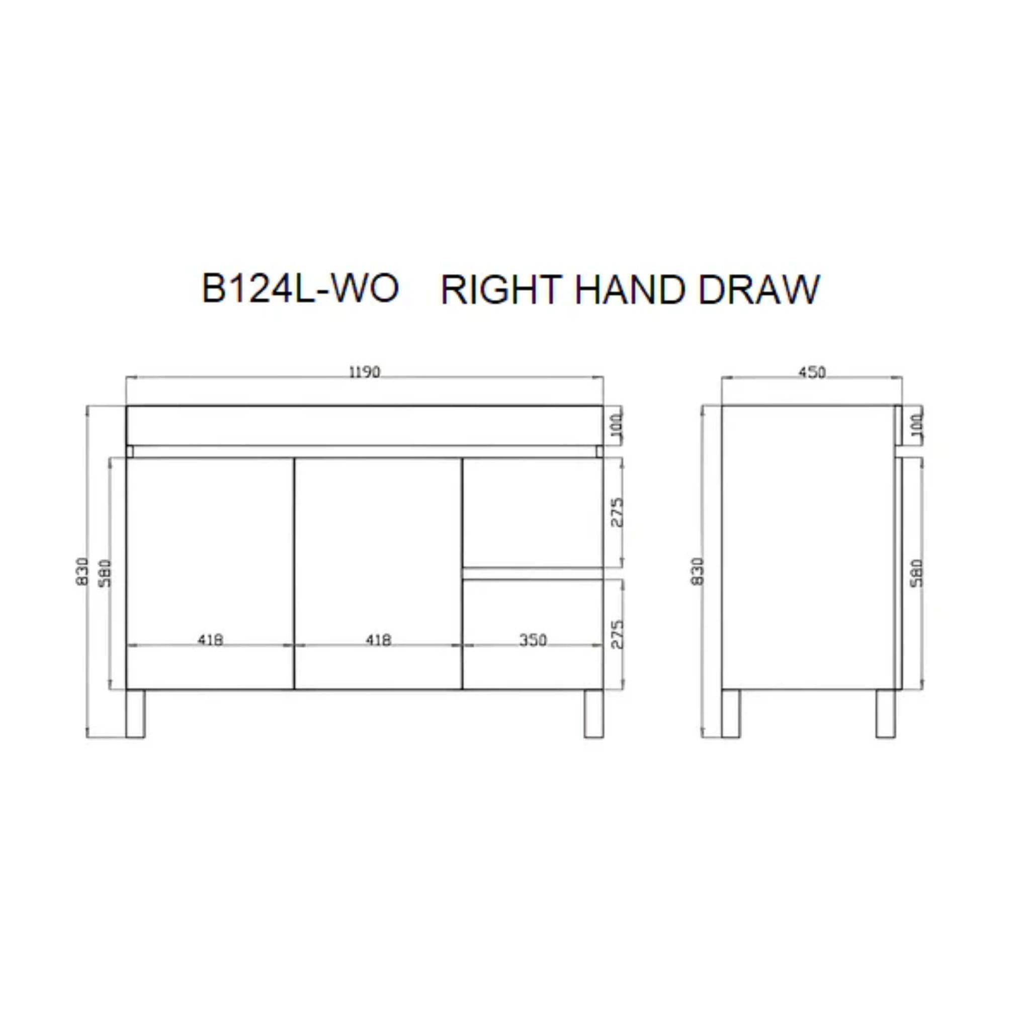 POSEIDON BERGE WHITE OAK 1200MM FLOOR STANDING VANITY (AVAILABLE IN LEFT HAND DRAWER AND RIGHT HAND DRAWER)