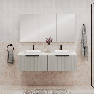FIENZA BAYVIEW STONE GREY MATTE 1500MM DOUBLE BOWL WALL HUNG VANITY