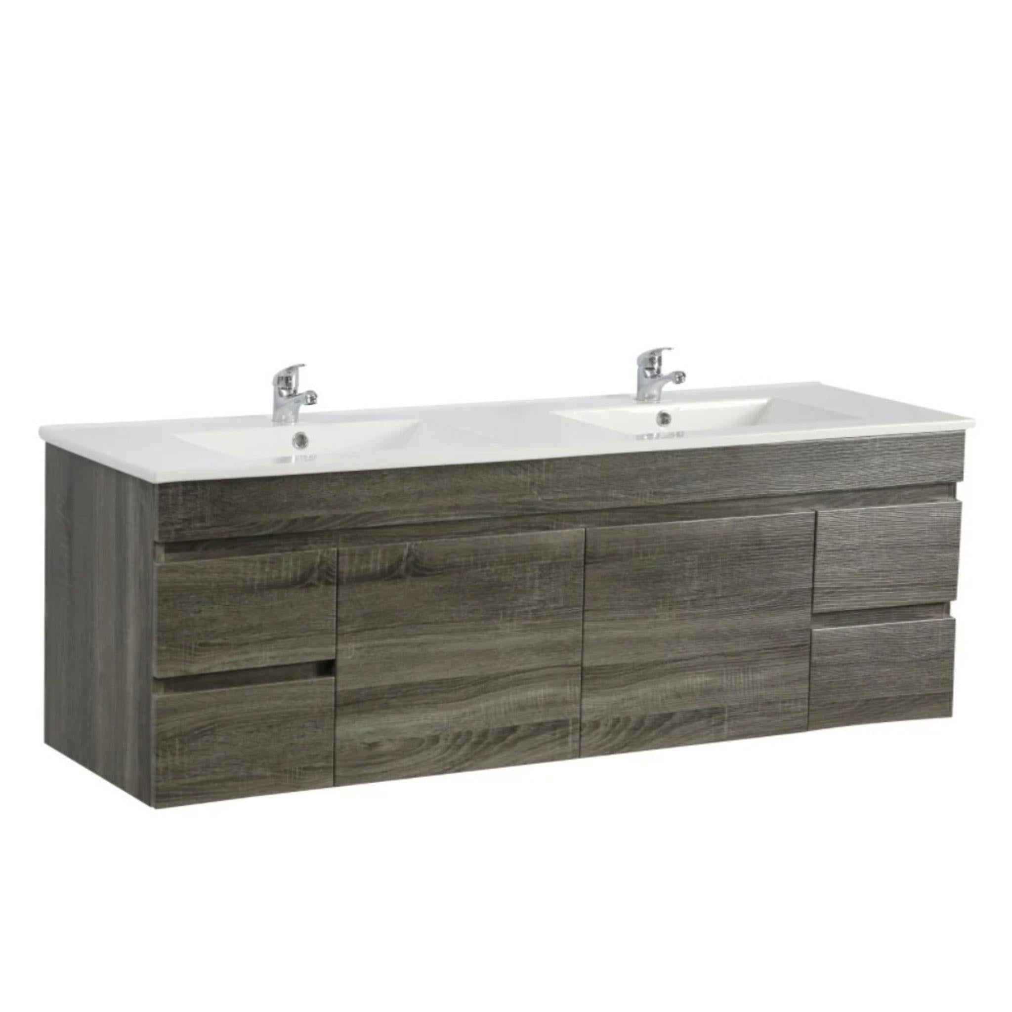 POSEIDON BERGE WALL HUNG VANITY DARK GREY WOOD GRAIN 1500MM