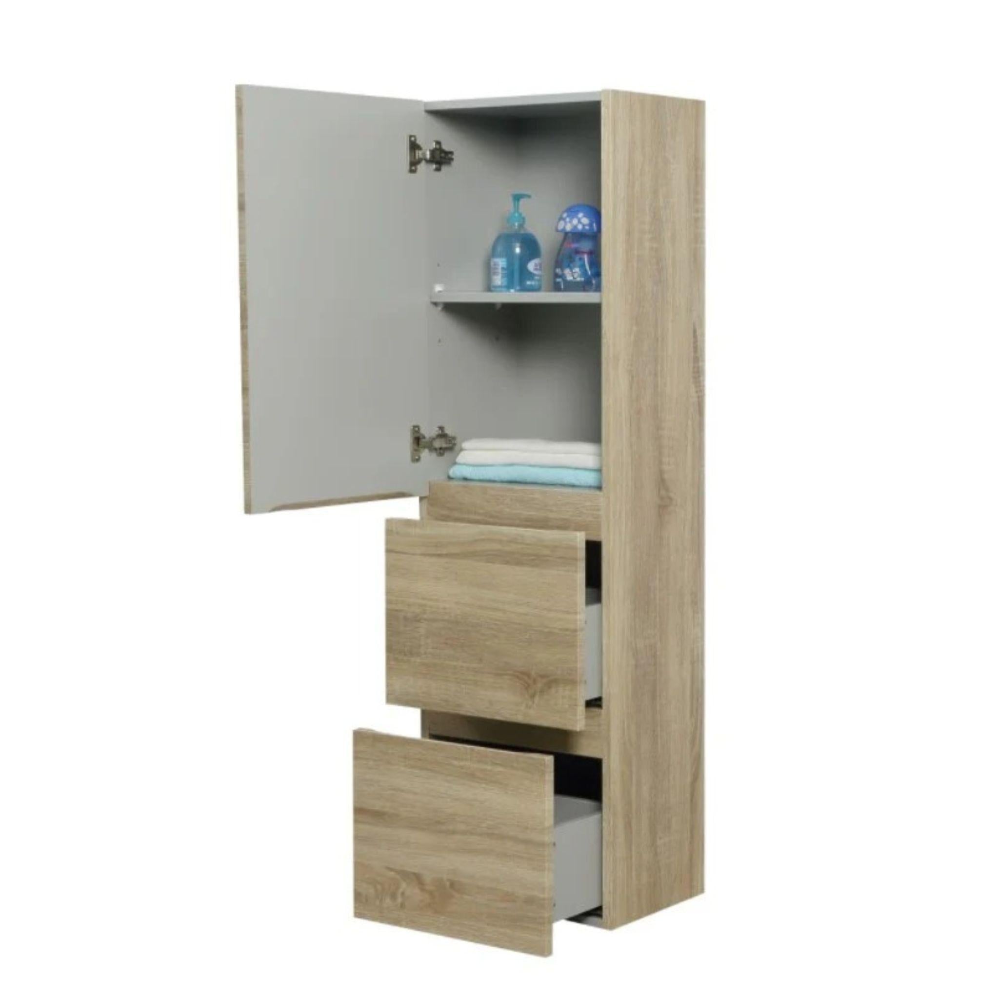 POSEIDON WALL HUNG TALL BOY WHITE OAK 400MM X 1350MM