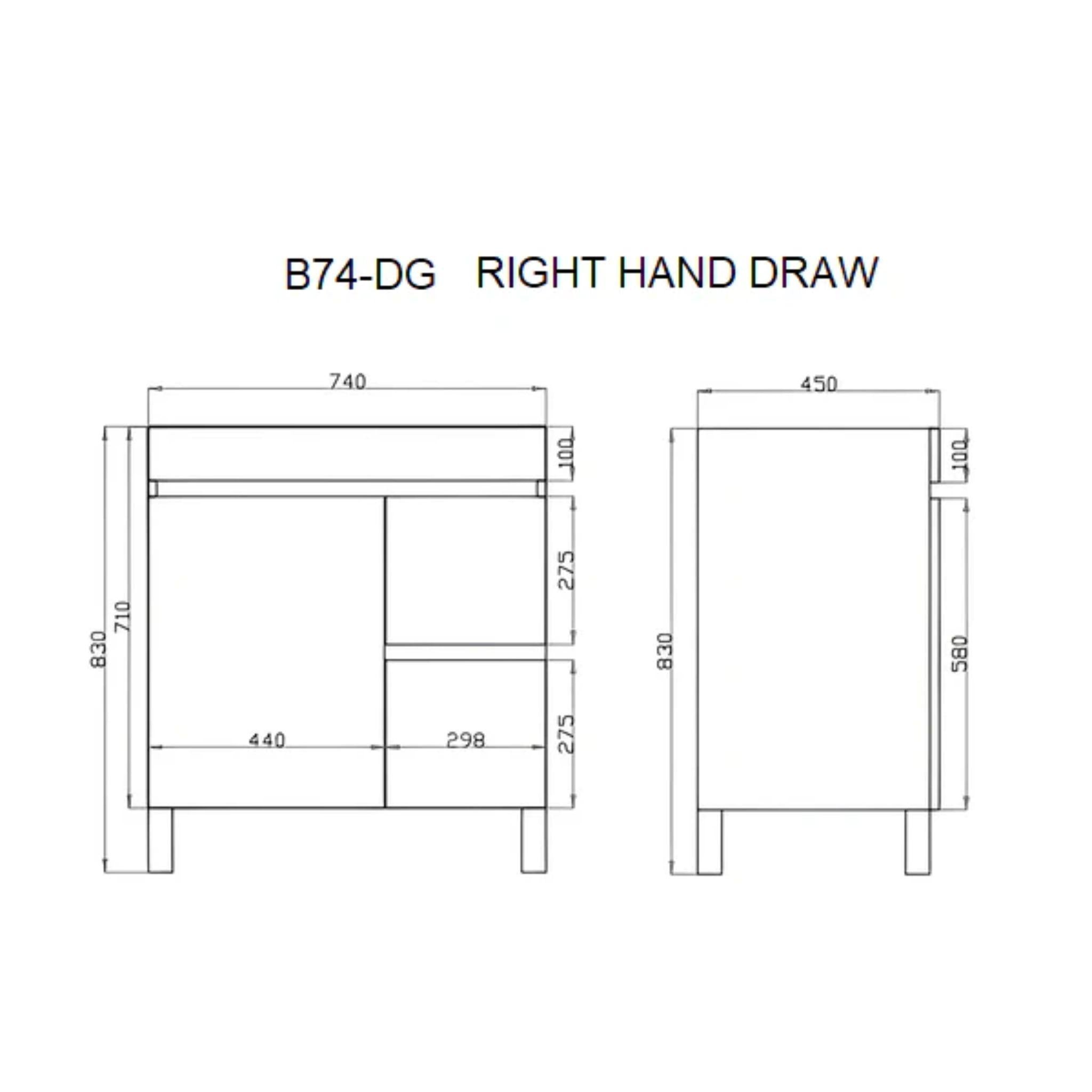 POSEIDON BERGE 750MM FLOOR STANDING VANITY (AVAILABLE IN LEFT HAND DRAWER AND RIGHT HAND DRAWER)