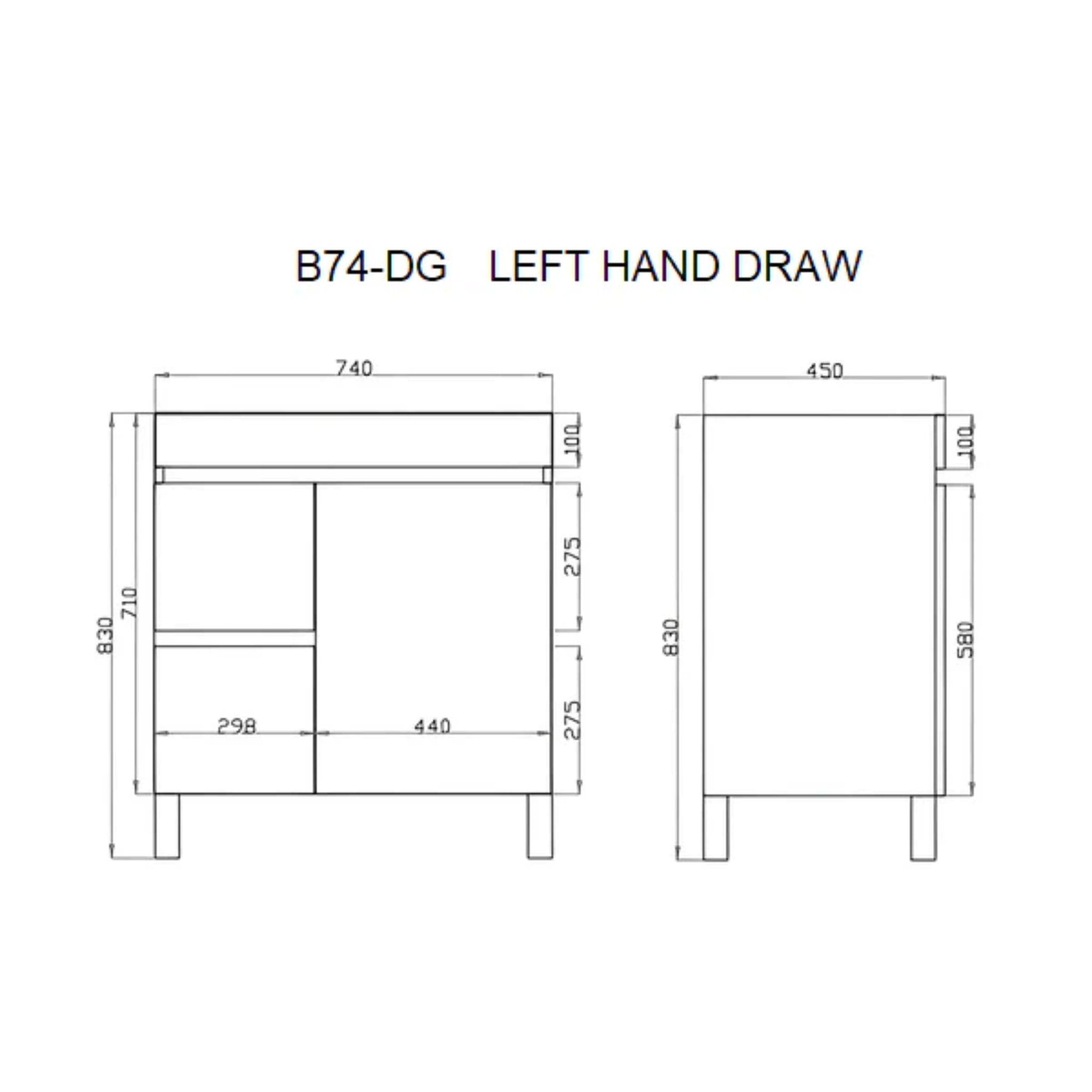 POSEIDON BERGE 750MM FLOOR STANDING VANITY (AVAILABLE IN LEFT HAND DRAWER AND RIGHT HAND DRAWER)