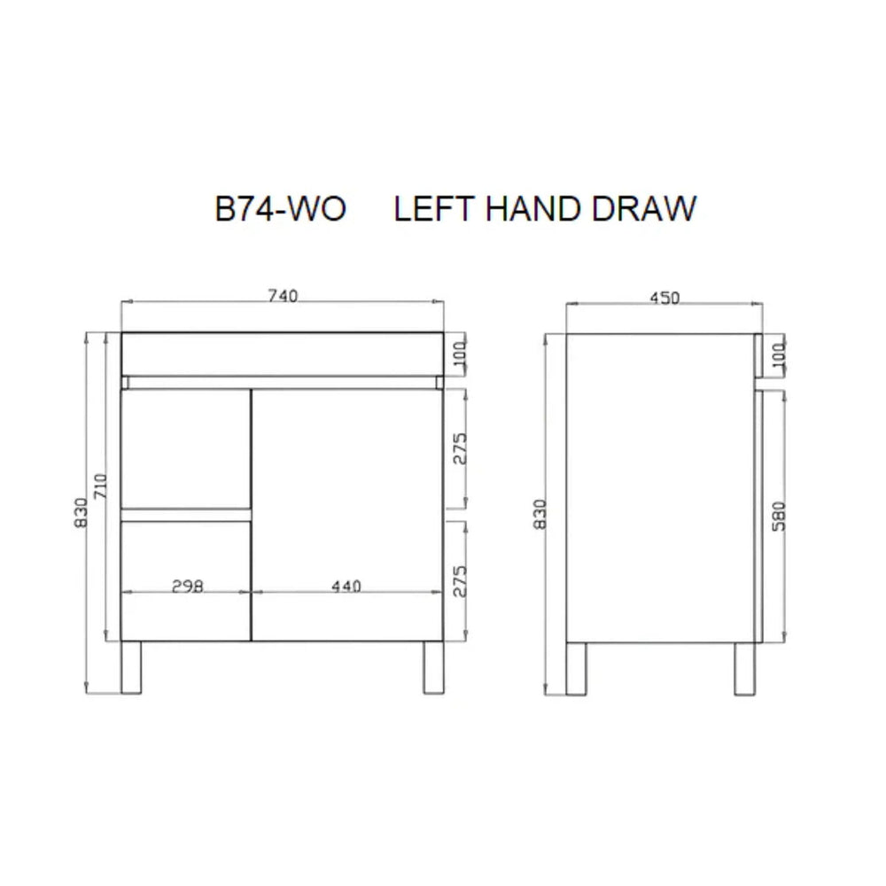 POSEIDON BERGE WHITE OAK 750MM FLOOR STANDING VANITY (AVAILABLE IN LEFT HAND DRAWER AND RIGHT HAND DRAWER)