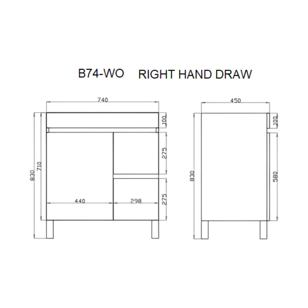 POSEIDON BERGE WHITE OAK 750MM FLOOR STANDING VANITY (AVAILABLE IN LEFT HAND DRAWER AND RIGHT HAND DRAWER)