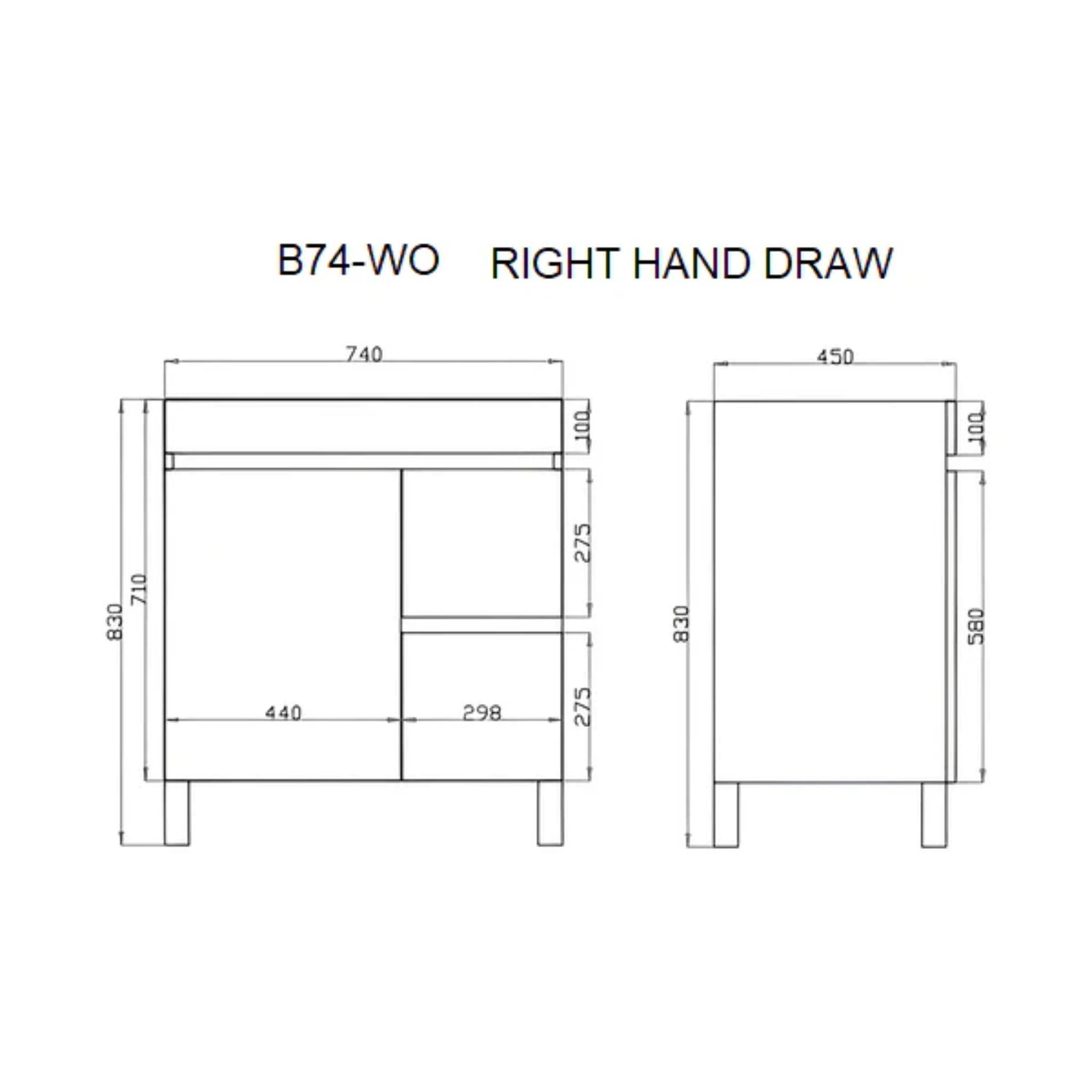 POSEIDON BERGE WHITE OAK 750MM FLOOR STANDING VANITY (AVAILABLE IN LEFT HAND DRAWER AND RIGHT HAND DRAWER)