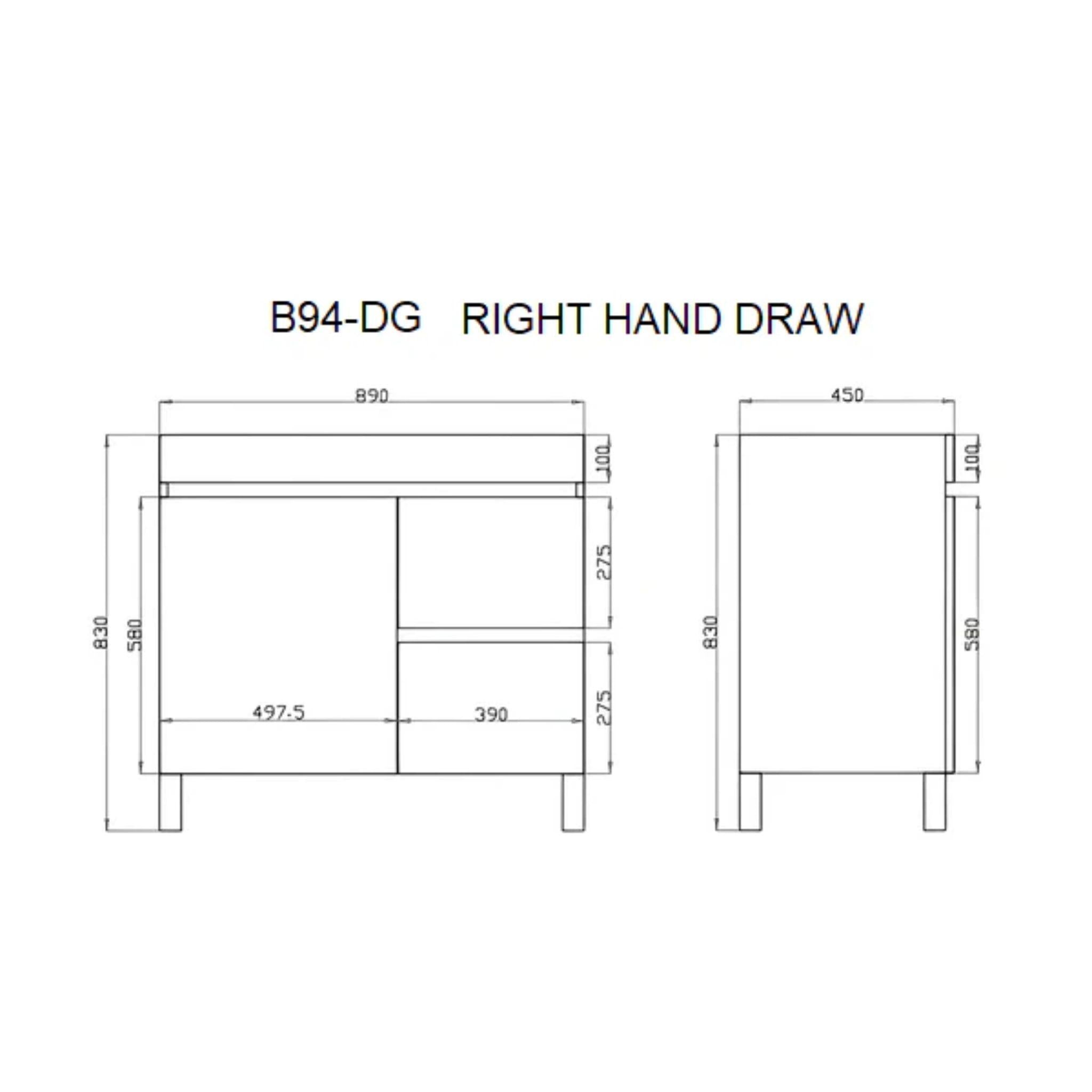 POSEIDON BERGE DARK GREY 900MM FLOOR STANDING VANITY (AVAILABLE IN LEFT HAND DRAWER AND RIGHT HAND DRAWER)