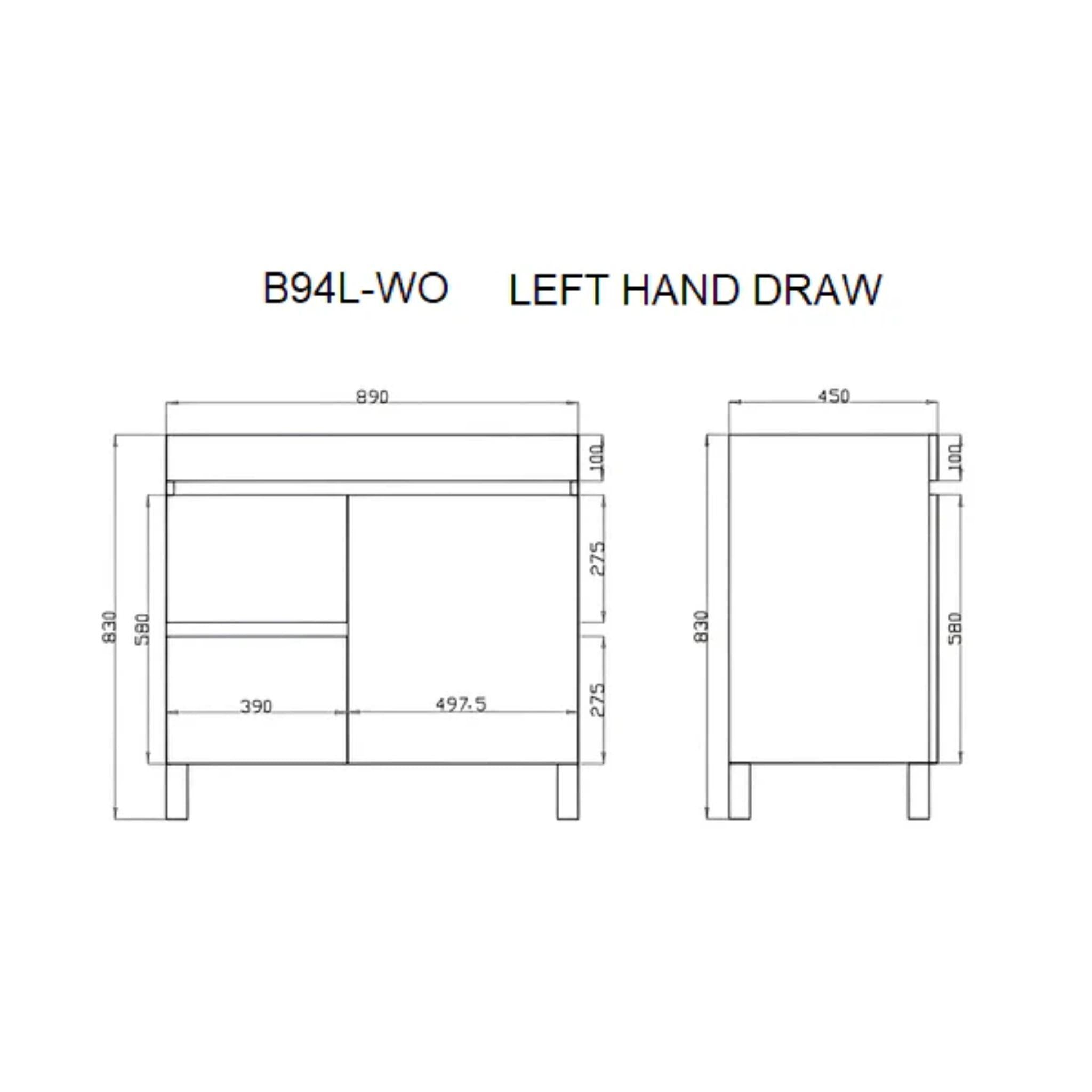 POSEIDON BERGE WHITE OAK 900MM FLOOR STANDING VANITY (AVAILABLE IN LEFT HAND DRAWER AND RIGHT HAND DRAWER)