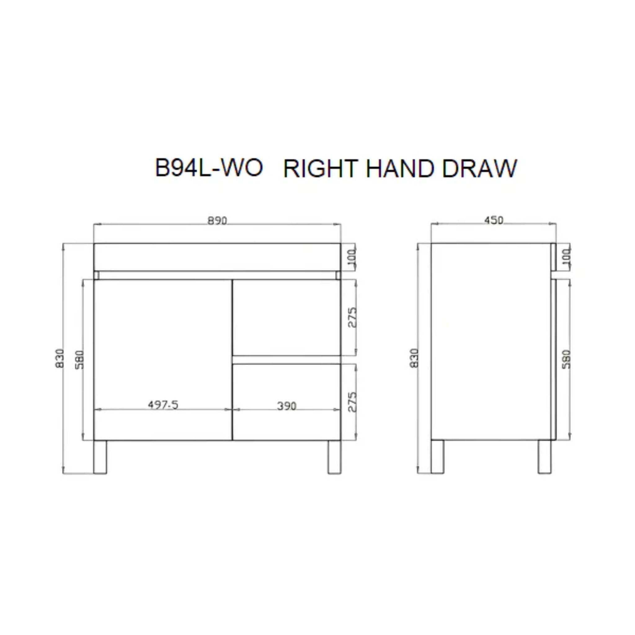 POSEIDON BERGE WHITE OAK 900MM FLOOR STANDING VANITY (AVAILABLE IN LEFT HAND DRAWER AND RIGHT HAND DRAWER)