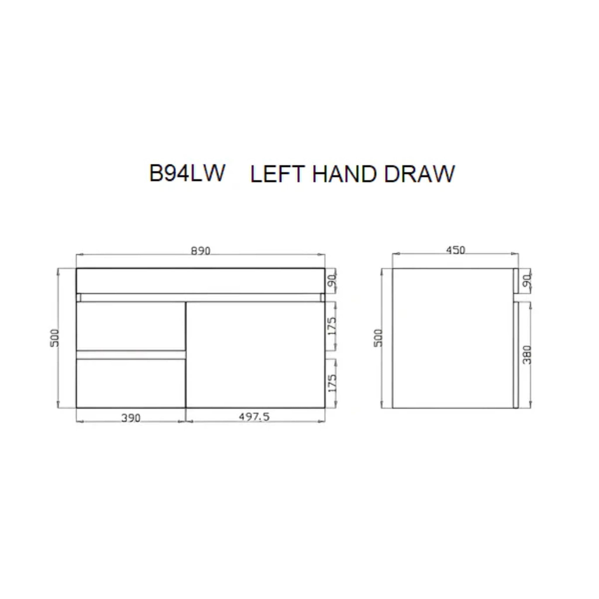 POSEIDON DARK GREY 900MM SINGLE BOWL WALL HUNG VANITY (AVAILABLE IN LEFT HAND DRAWER AND RIGHT HAND DRAWER)