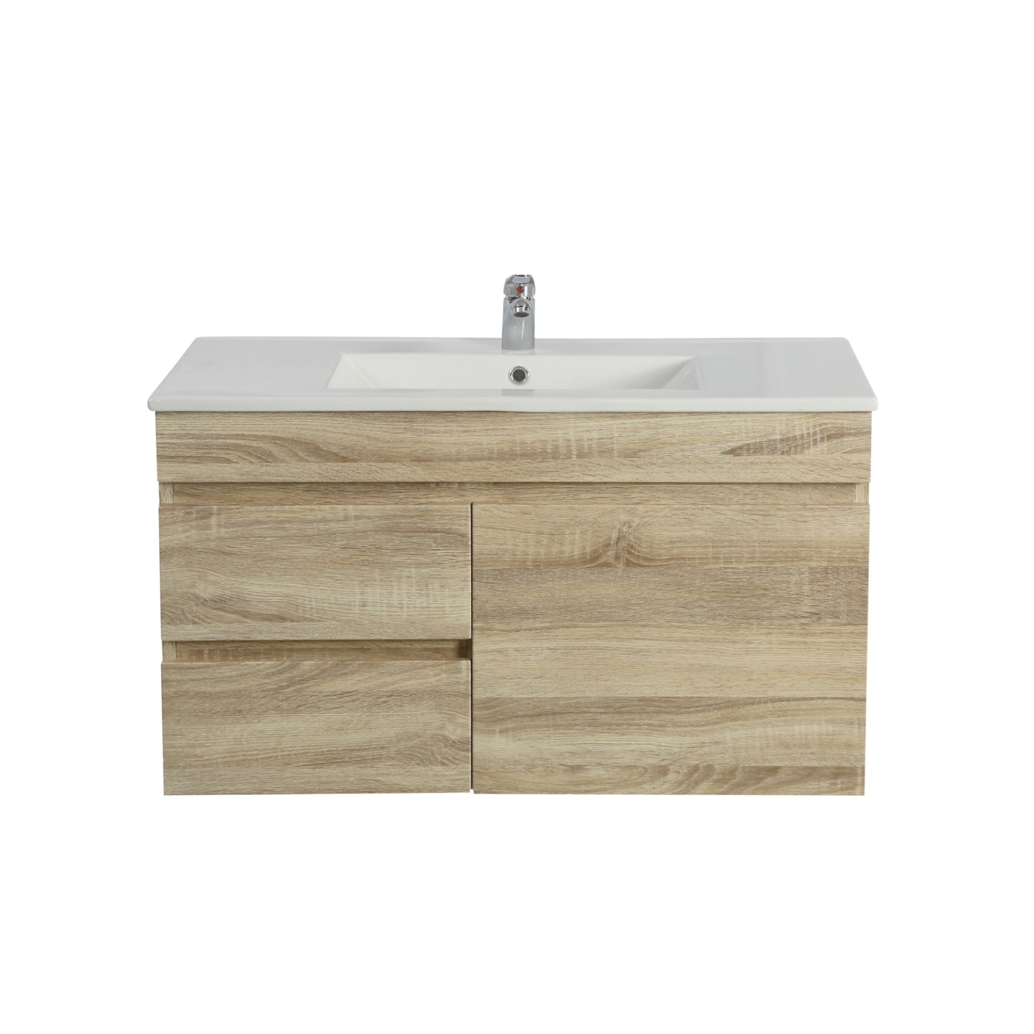 POSEIDON BERGE WHITE OAK 900MM WALL HUNG VANITY (AVAILABLE IN LEFT HAND DRAWER AND RIGHT HAND DRAWER)