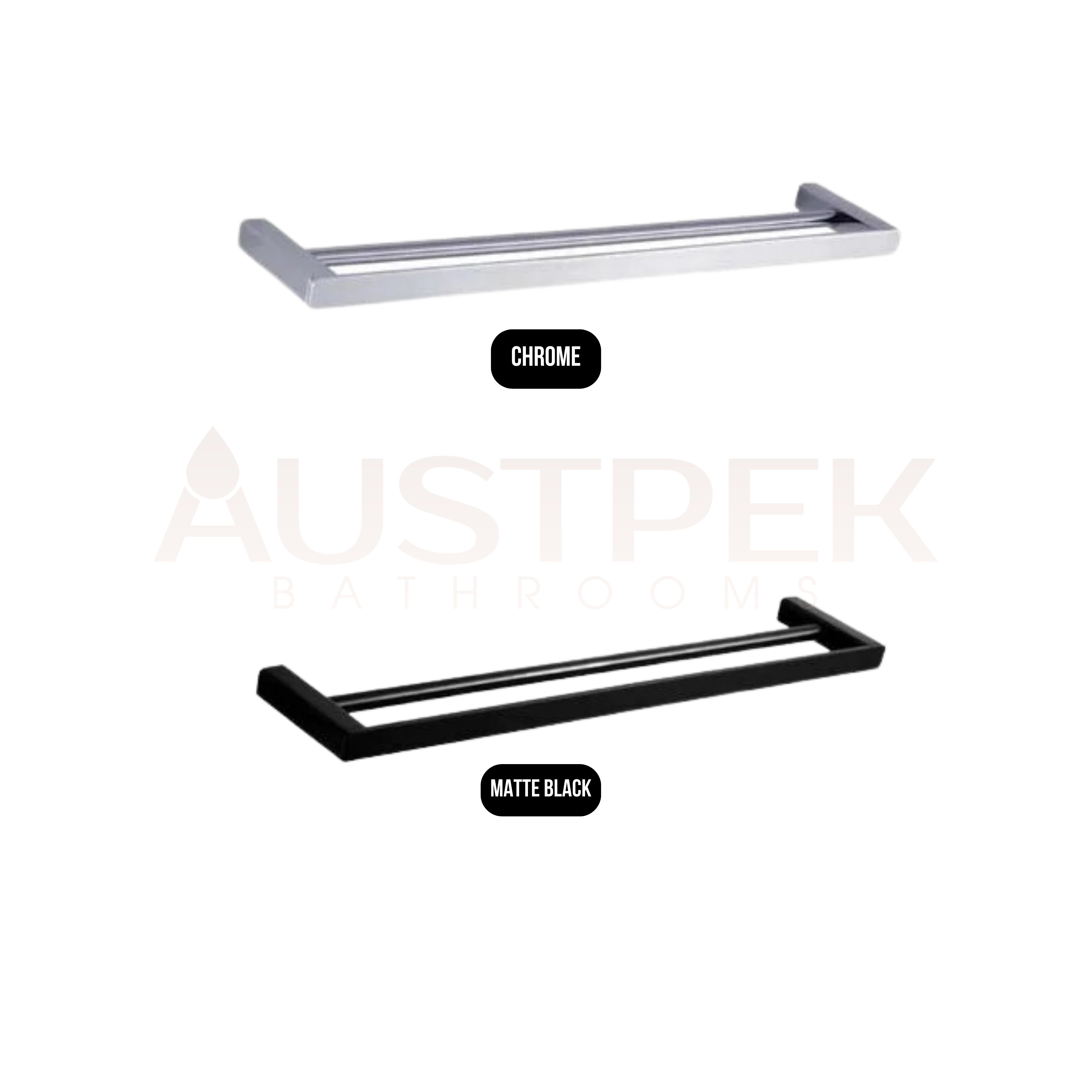 HELLYCAR ELEGANT DOUBLE NON-HEATED TOWEL RAIL MATTE BLACK 600MM AND 800MM