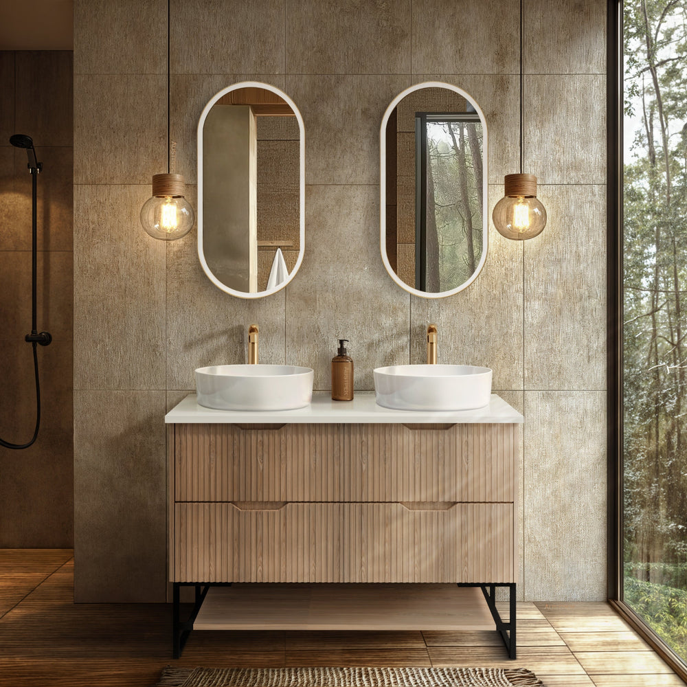 RIVA BALI AMERICAN OAK 1200MM DOUBLE BOWL FLOOR STANDING VANITY