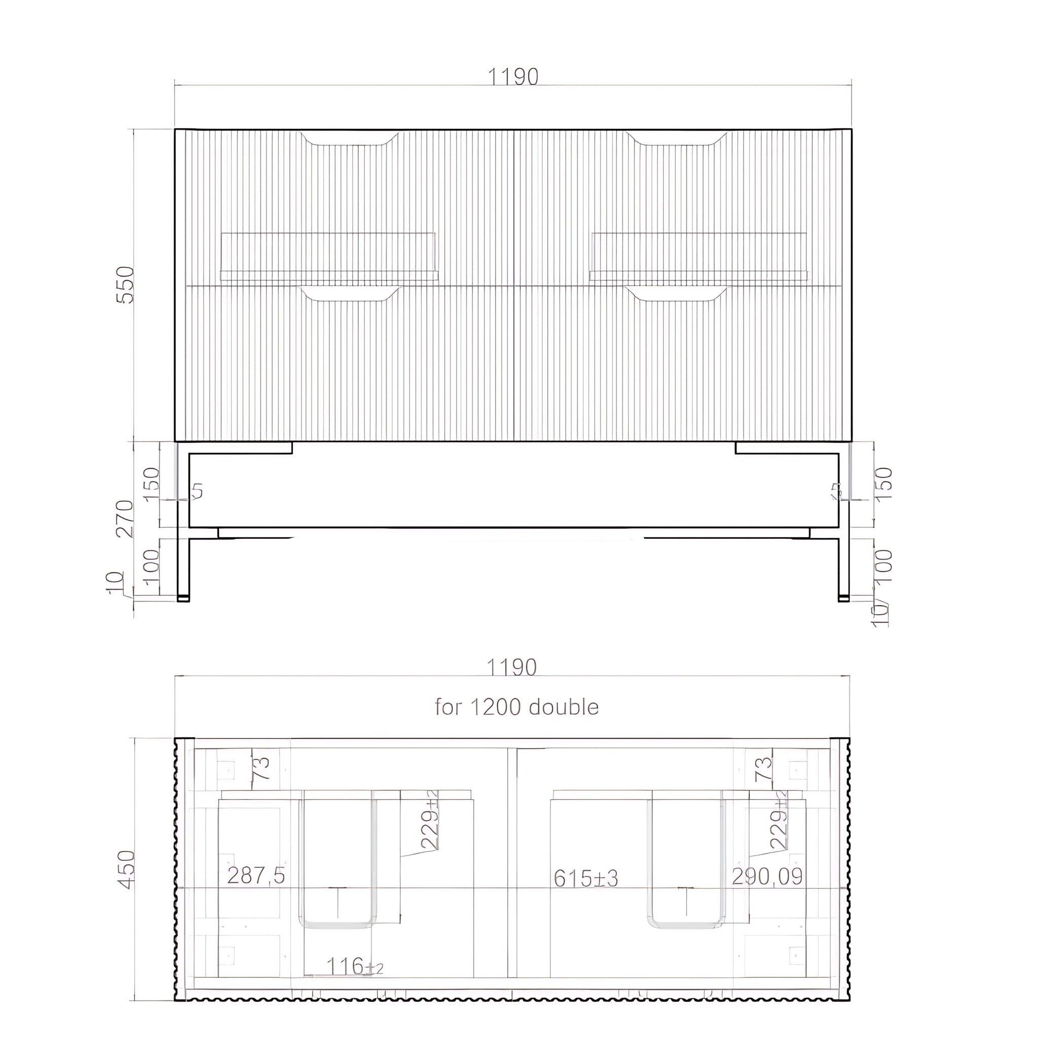 RIVA BALI BROWN OAK 1200MM DOUBLE BOWL FLOOR STANDING VANITY