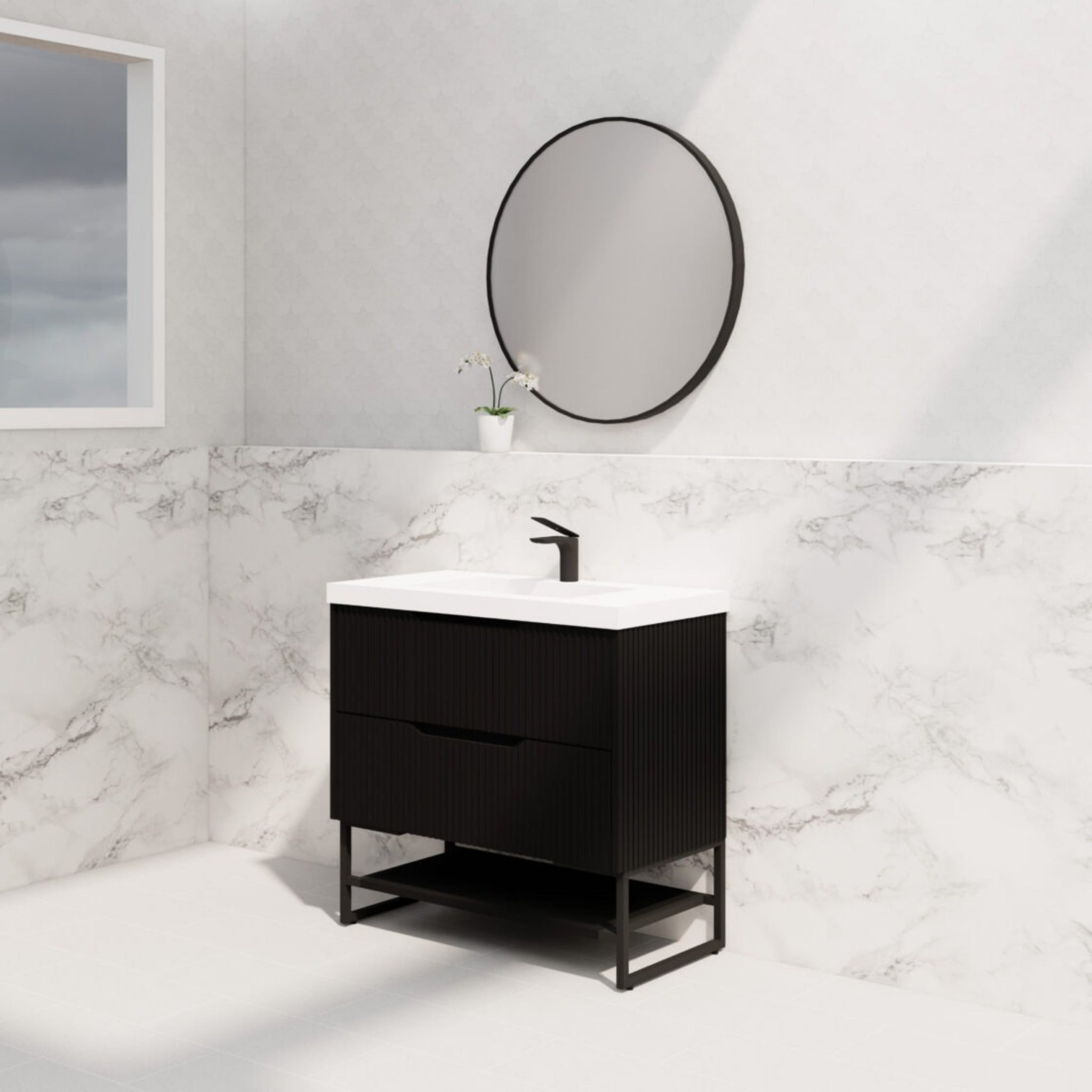 RIVA BALI MATTE BLACK 900MM SINGLE BOWL FLOOR STANDING VANITY