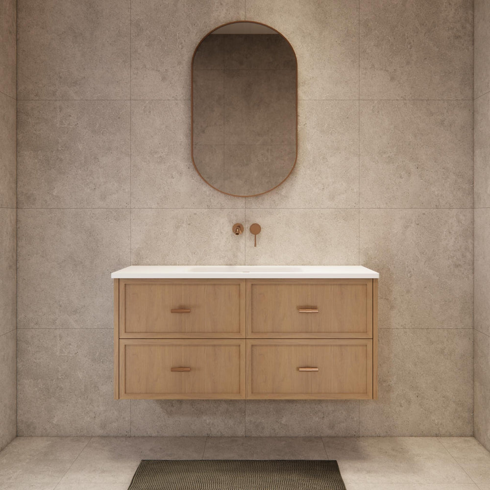 RIVA BANFF COASTAL OAK 1200MM SINGLE BOWL WALL HUNG VANITY