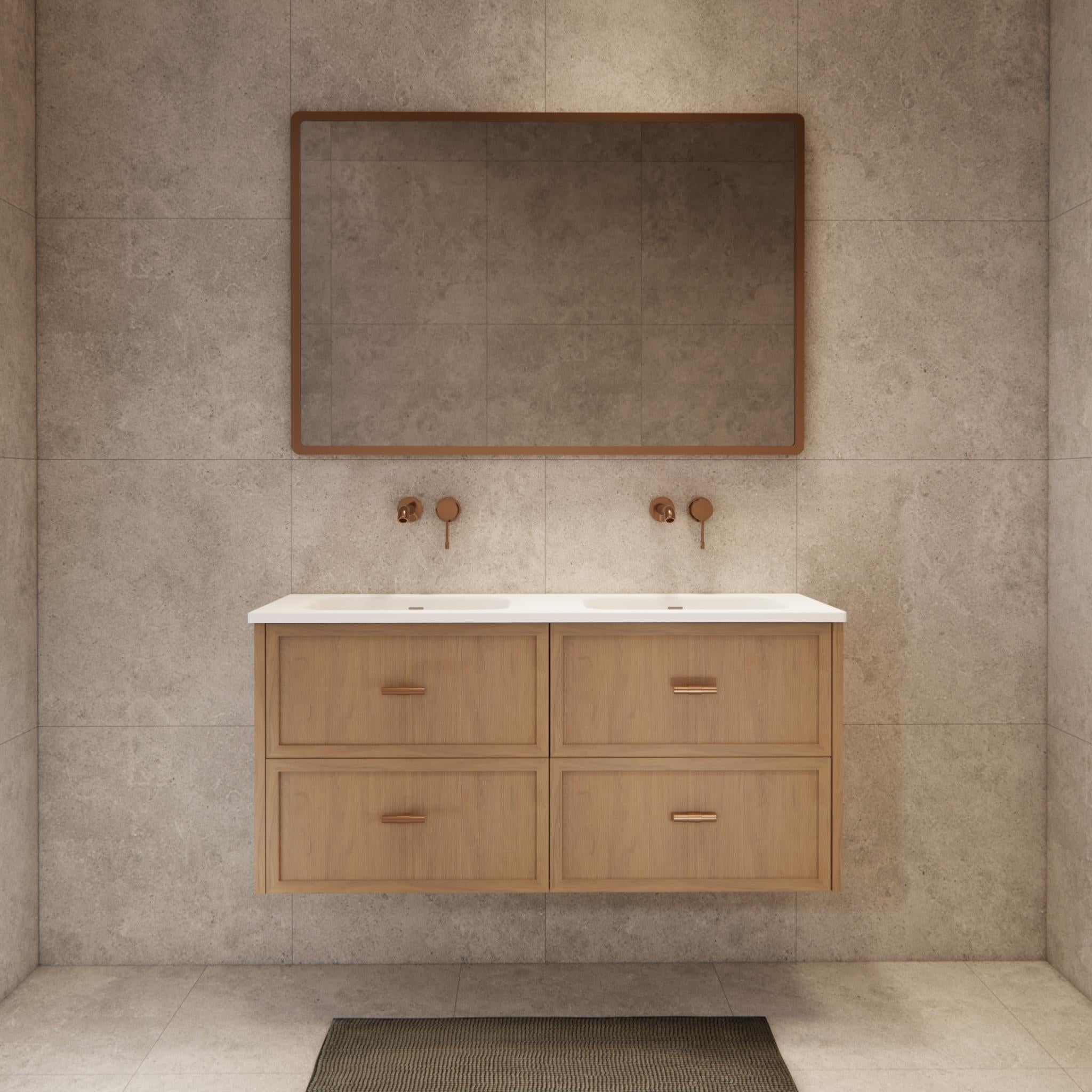 RIVA BANFF COASTAL OAK 1200MM DOUBLE BOWL WALL HUNG VANITY