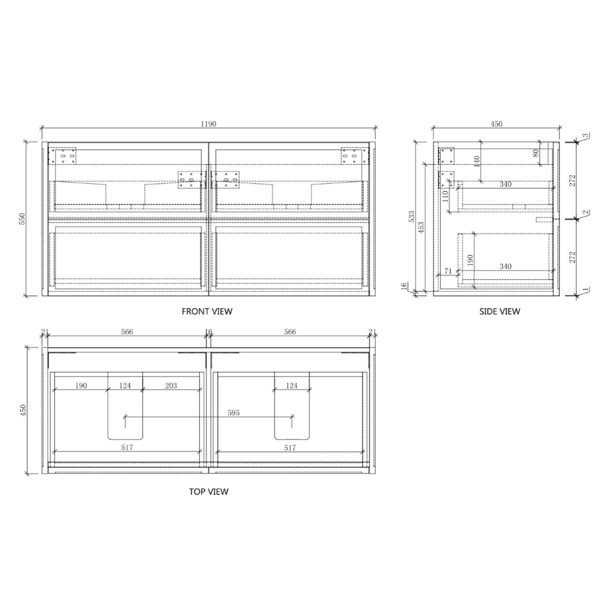 RIVA BANFF COASTAL OAK 1200MM DOUBLE BOWL WALL HUNG VANITY