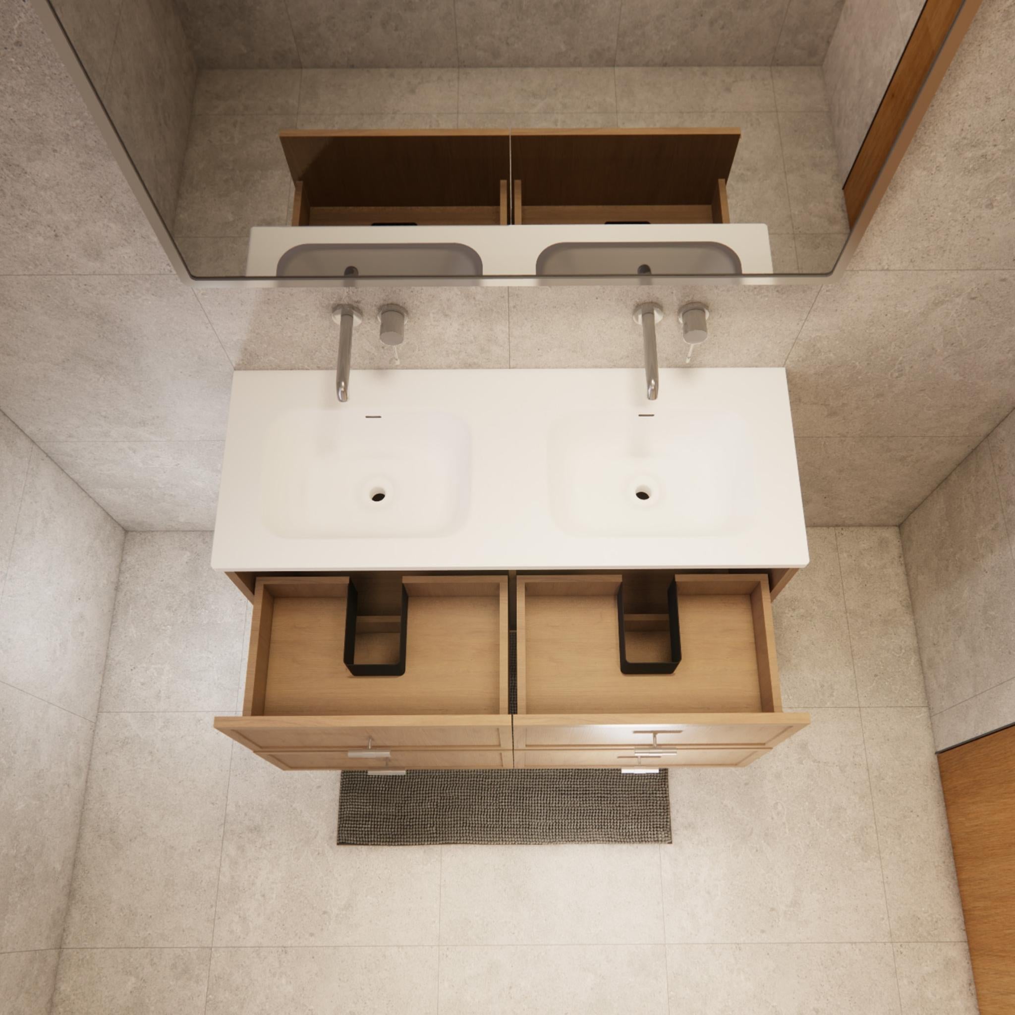 RIVA BANFF COASTAL OAK 1200MM DOUBLE BOWL WALL HUNG VANITY