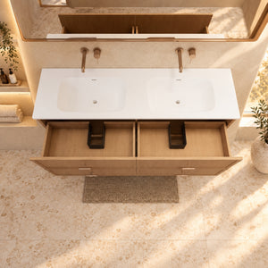 RIVA BANFF COASTAL OAK 1500MM DOUBLE BOWL WALL HUNG VANITY