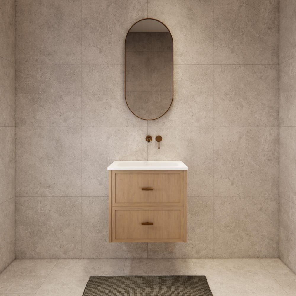 RIVA BANFF COASTAL OAK 600MM SINGLE BOWL WALL HUNG VANITY