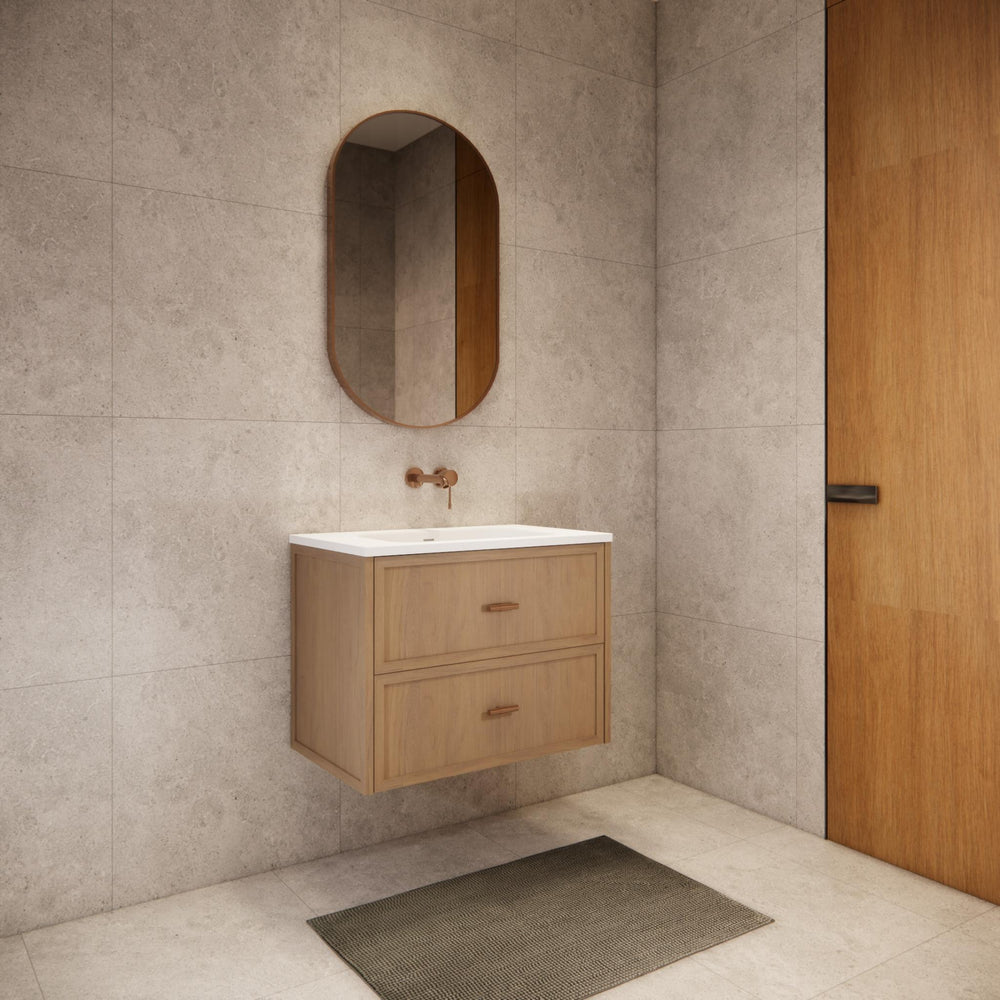 RIVA BANFF COASTAL OAK 750MM SINGLE BOWL WALL HUNG VANITY
