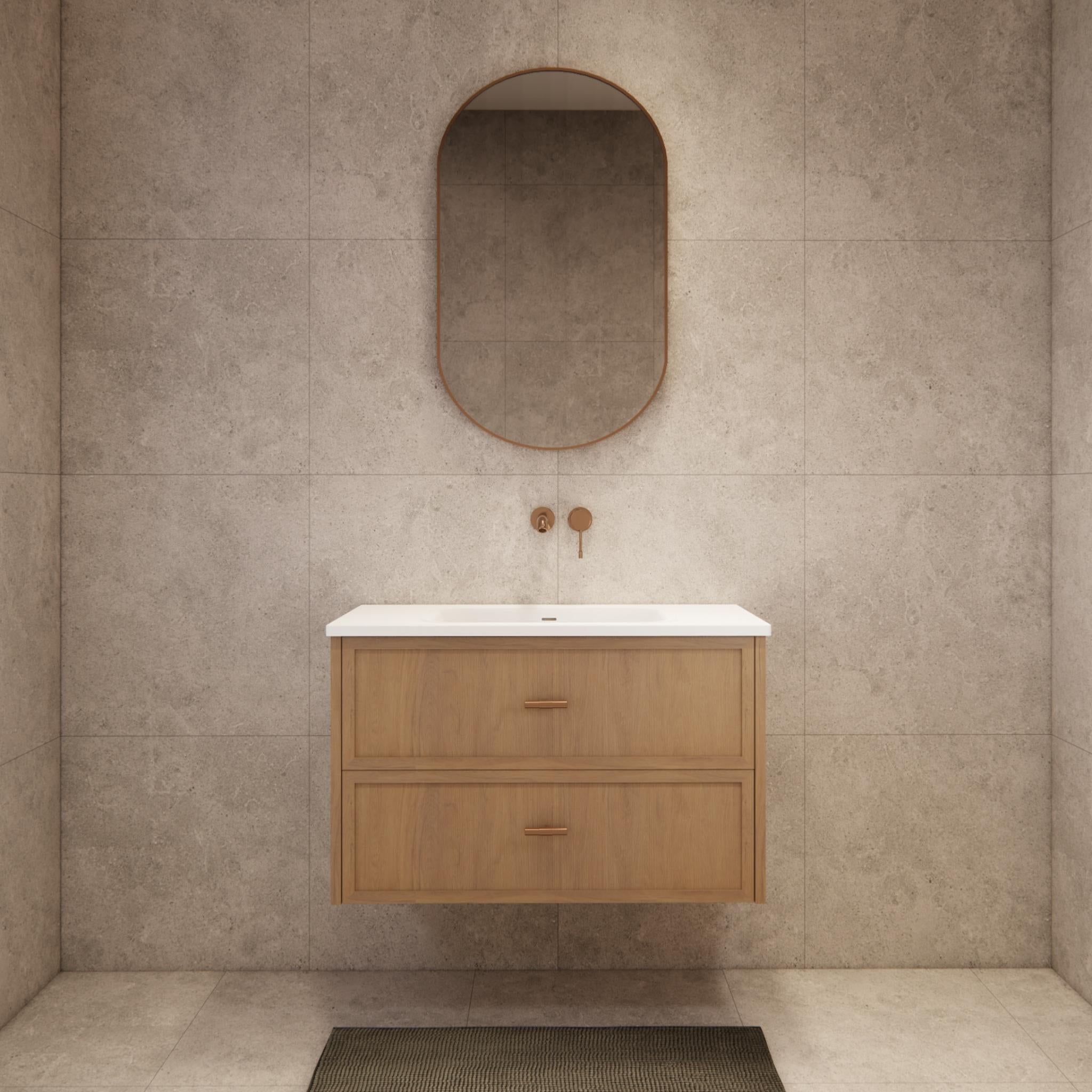 RIVA BANFF COASTAL OAK 900MM SINGLE BOWL WALL HUNG VANITY
