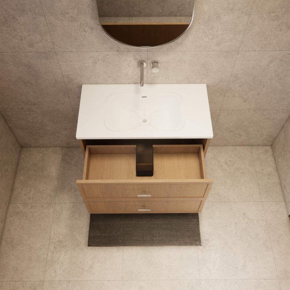 RIVA BANFF COASTAL OAK 900MM SINGLE BOWL WALL HUNG VANITY