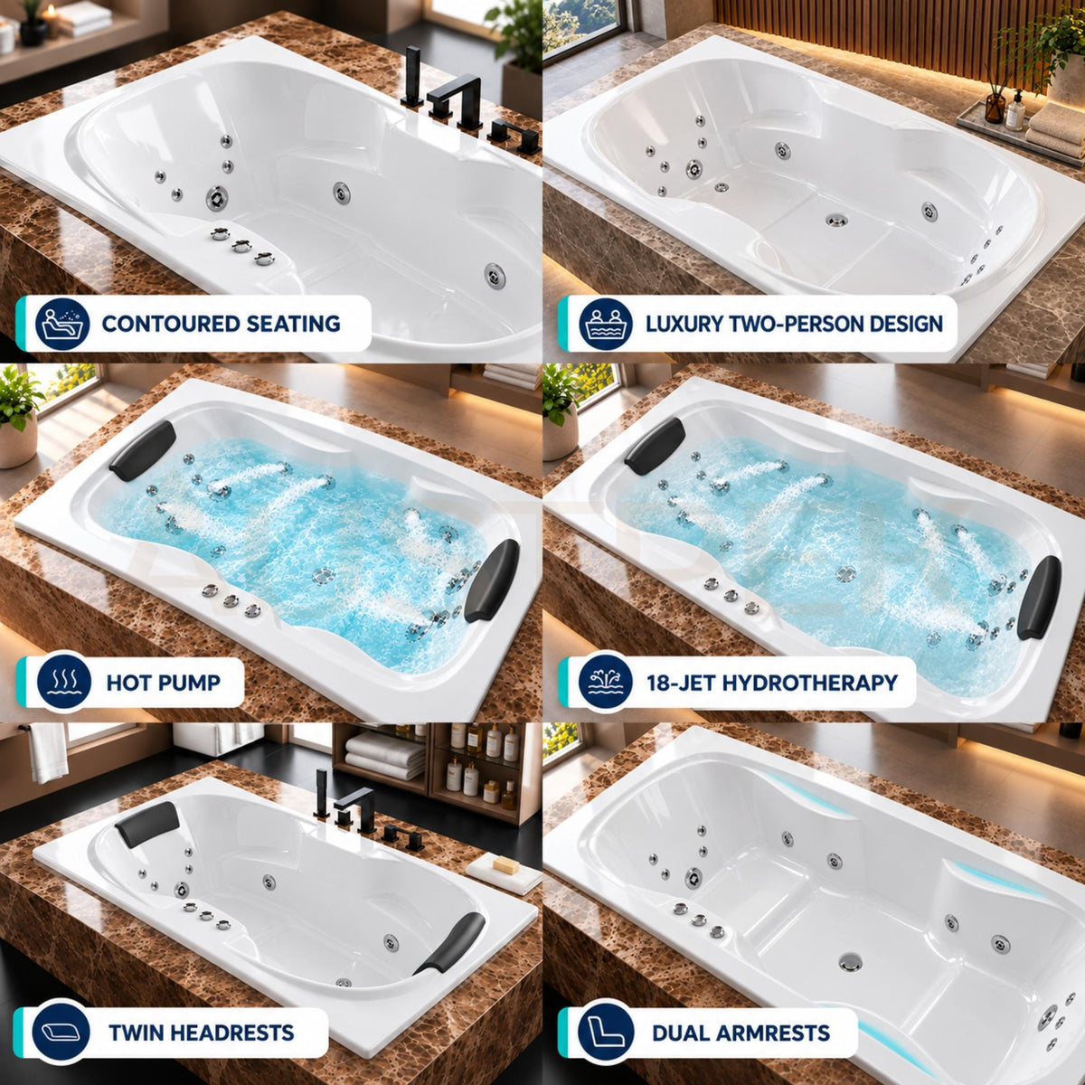 BROADWAY BARGELO PETITE SPA BATHTUB GLOSS WHITE 1800MM WITH 18 JETS