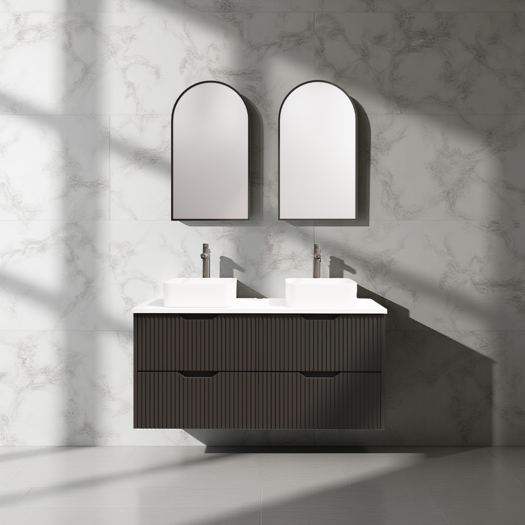 RIVA BALI MATTE BLACK 1200MM DOUBLE BOWL WALL HUNG VANITY