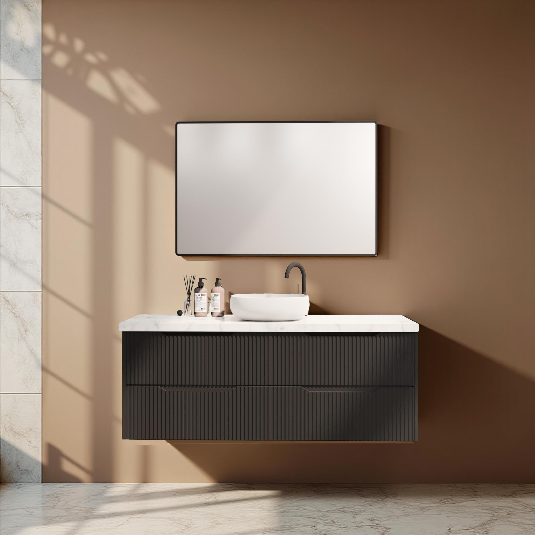 RIVA BALI MATTE BLACK 1500MM SINGLE BOWL WALL HUNG VANITY
