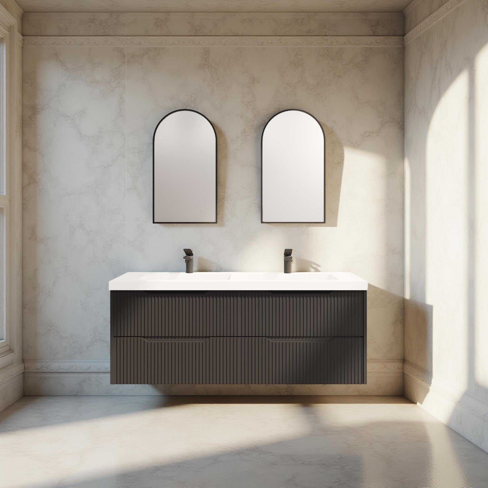 RIVA BALI MATTE BLACK 1500MM DOUBLE BOWL WALL HUNG VANITY