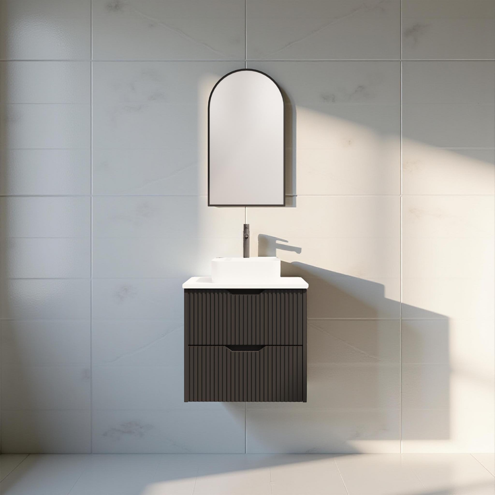 RIVA BALI MATTE BLACK 600MM SINGLE BOWL WALL HUNG VANITY