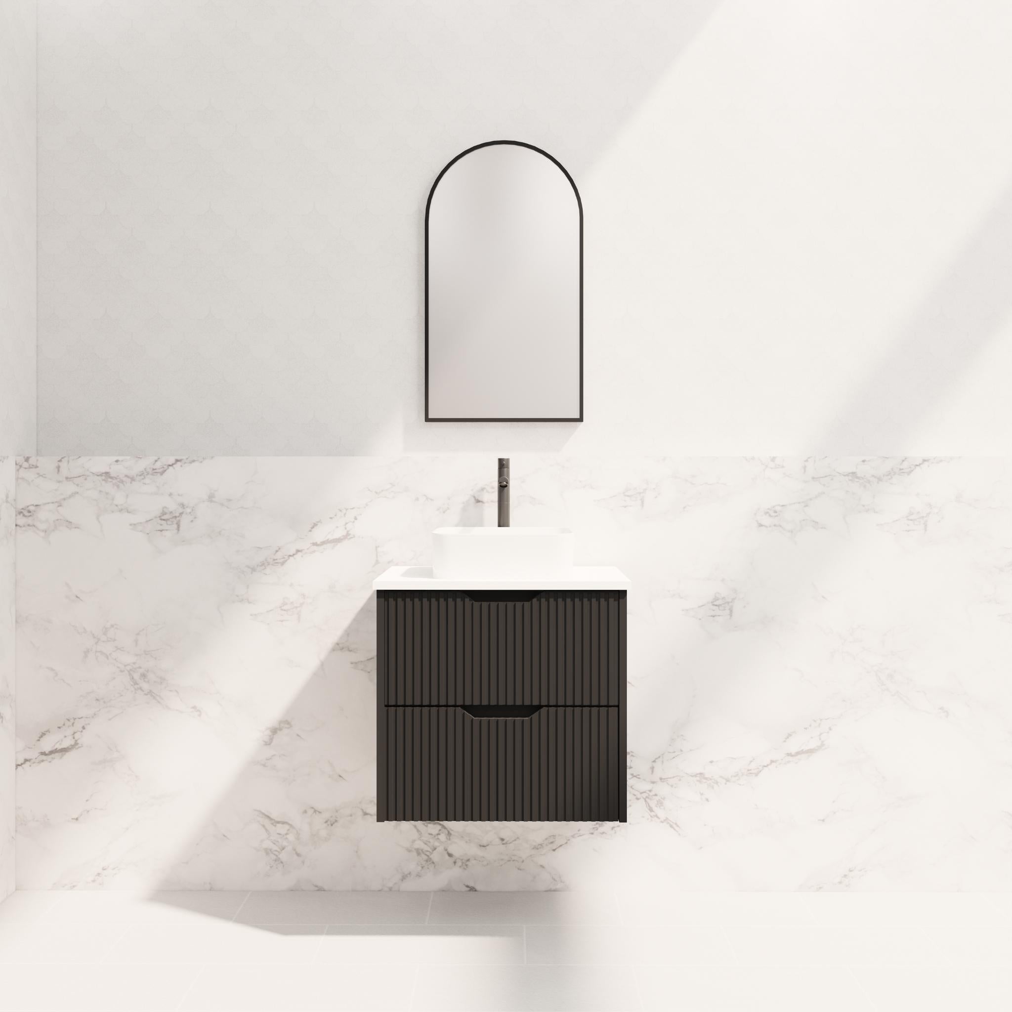 RIVA BALI MATTE BLACK 600MM SINGLE BOWL WALL HUNG VANITY