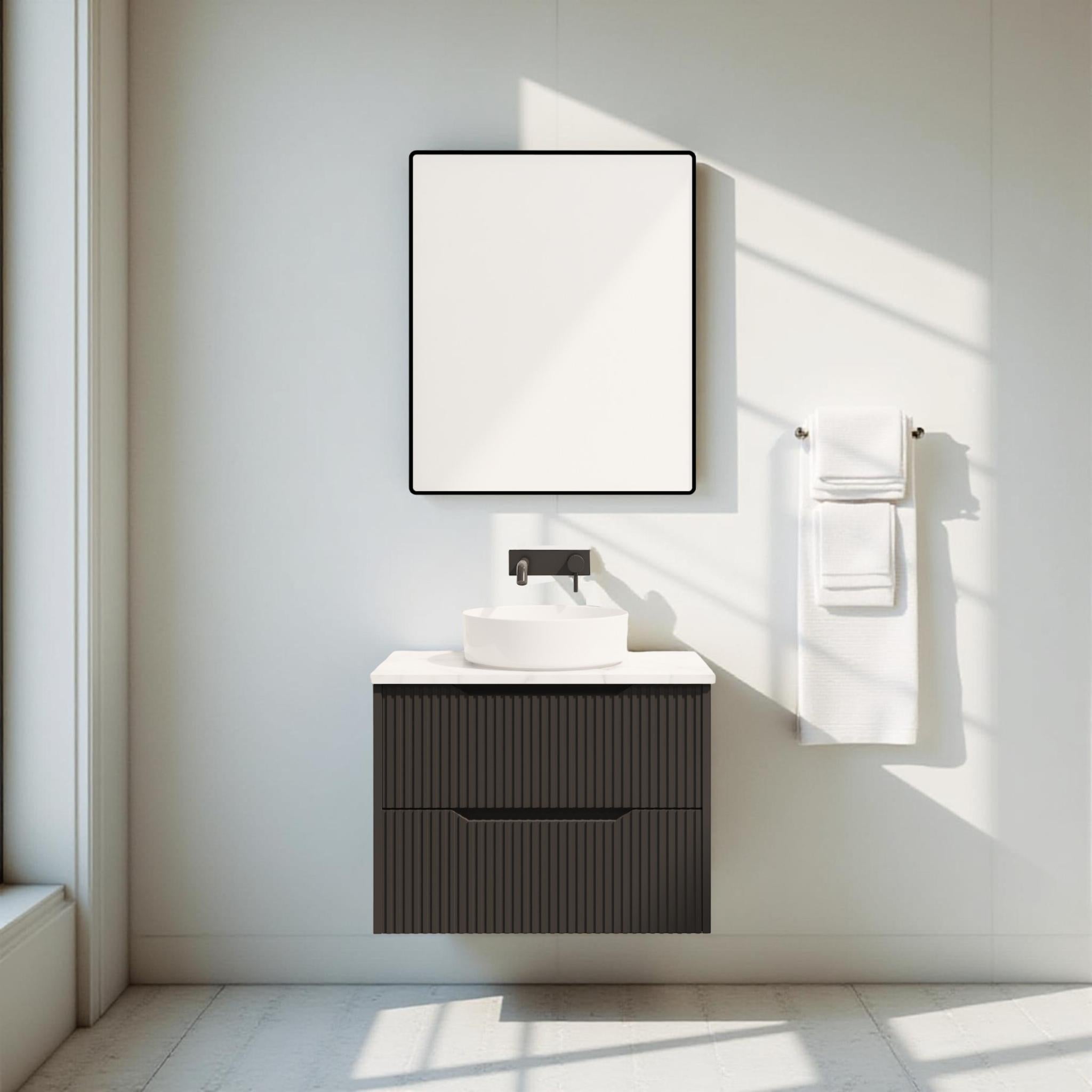 RIVA BALI MATTE BLACK 750MM SINGLE BOWL WALL HUNG VANITY