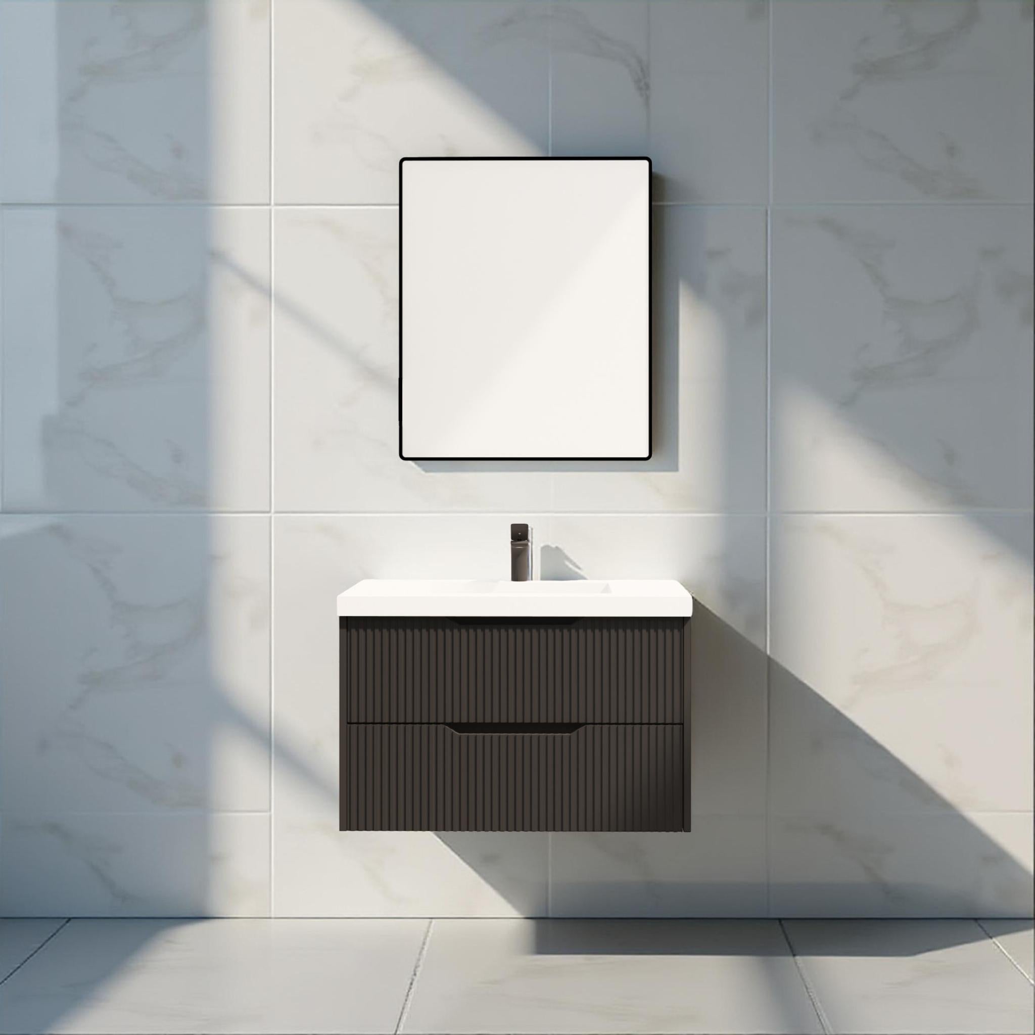 RIVA BALI MATTE BLACK 900MM SINGLE BOWL WALL HUNG VANITY