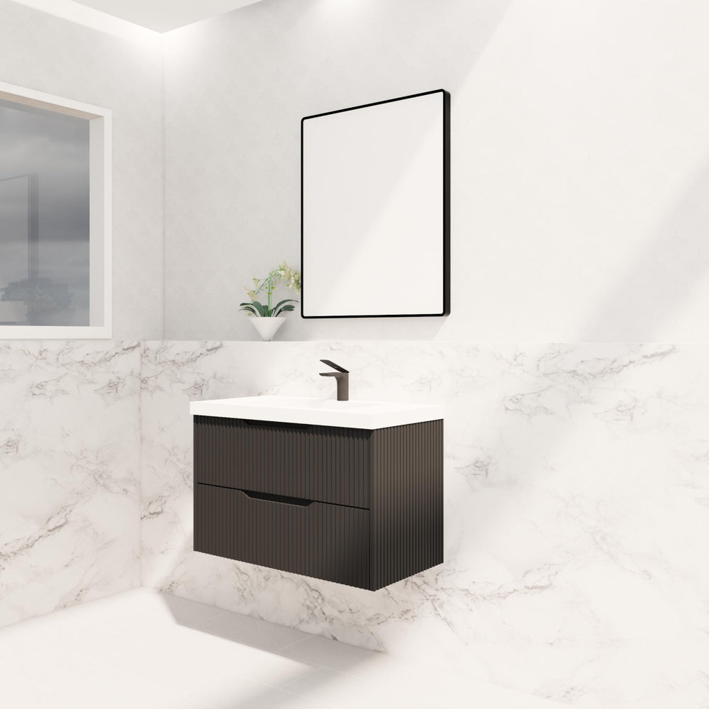RIVA BALI MATTE BLACK 900MM SINGLE BOWL WALL HUNG VANITY