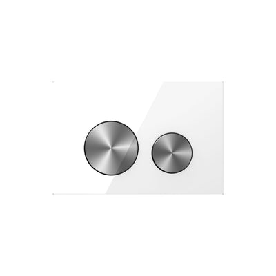 BELBAGNO GLASS IN WALL CIRCLE ALLOY BUTTON FLUSH PLATES 256MM WHITE AND GUN GREY ALUMINIUM